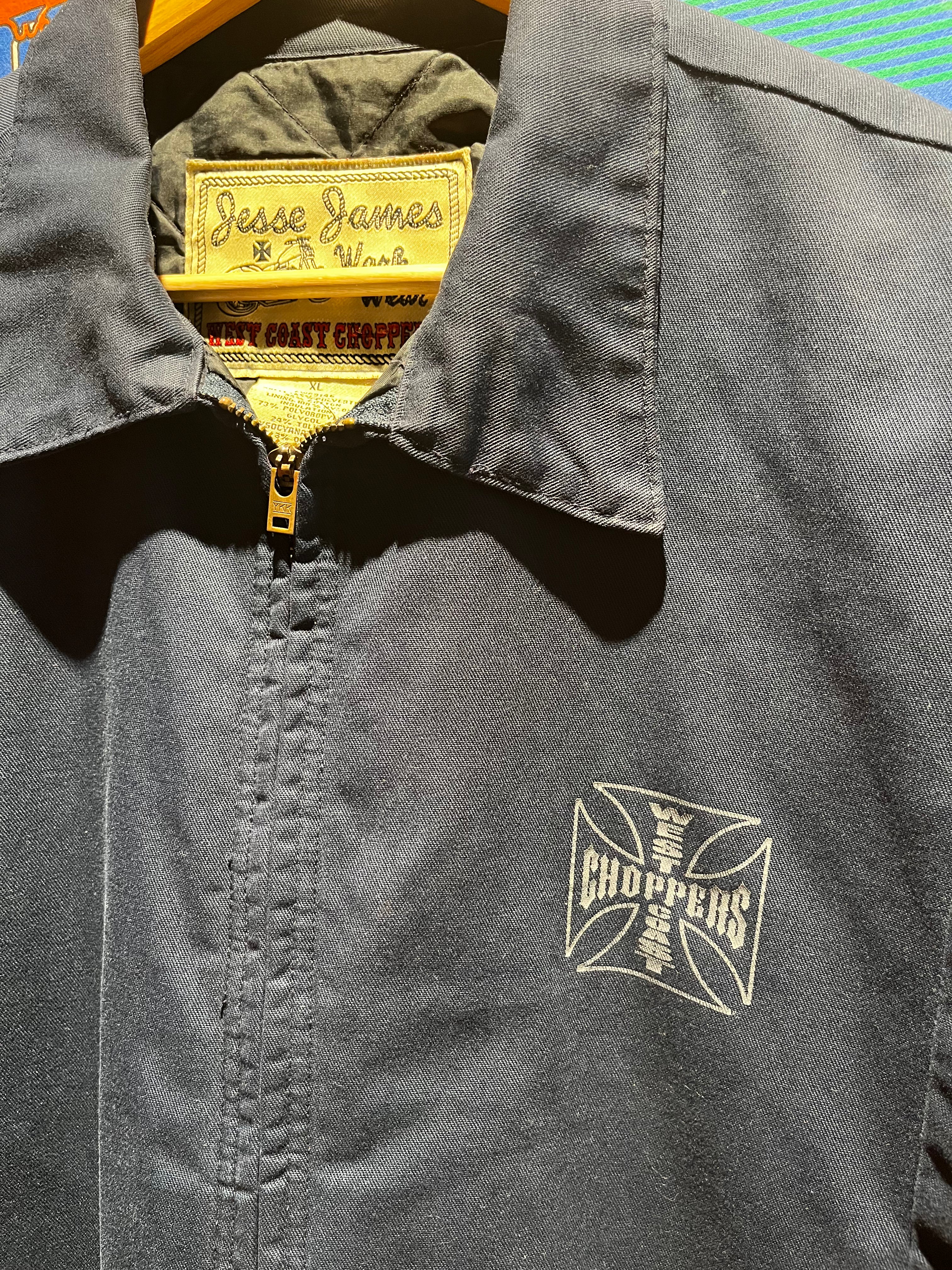 Vintage West Coast Choppers Long Beach CA Jesse James Biker Navy Blue Workwear Jacket: XL