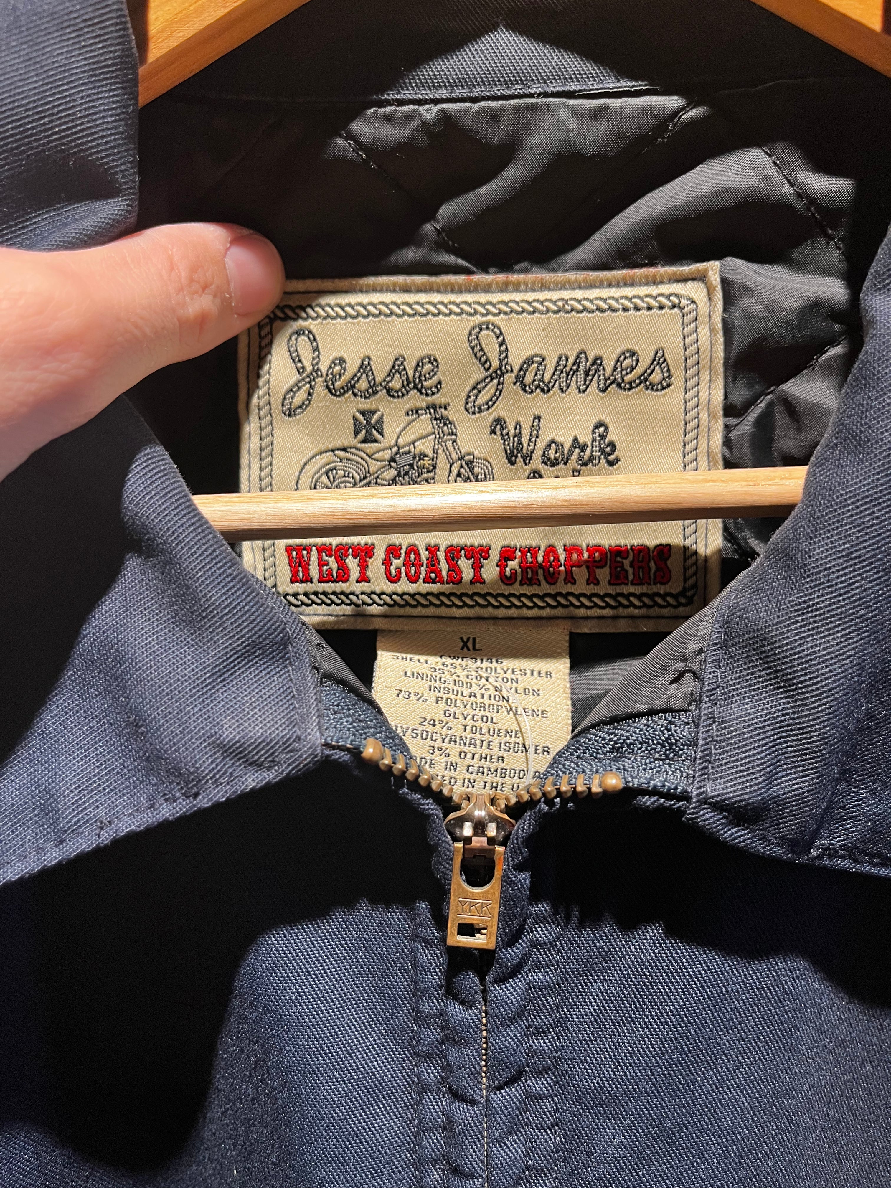 Vintage West Coast Choppers Long Beach CA Jesse James Biker Navy Blue Workwear Jacket: XL