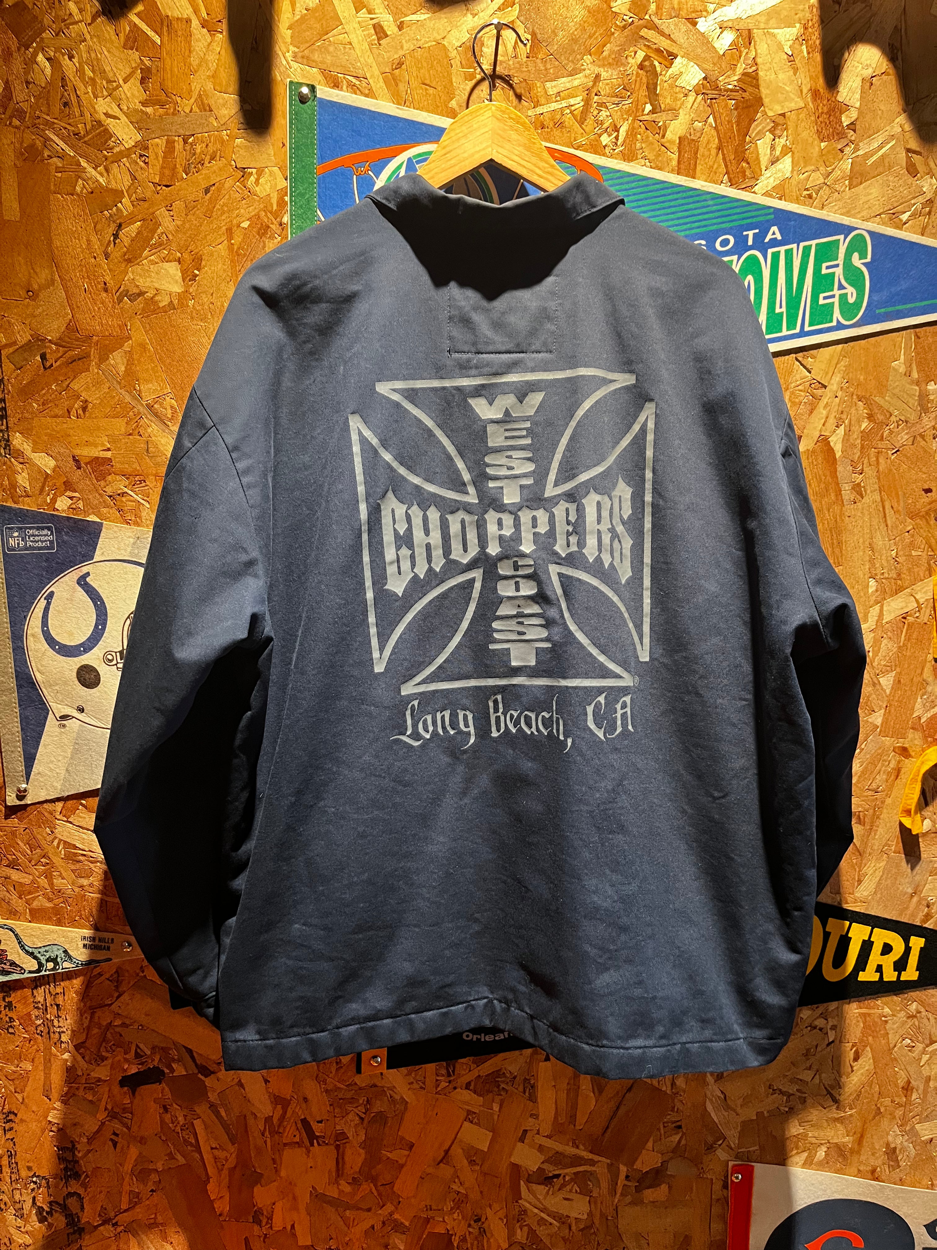 Vintage West Coast Choppers Long Beach CA Jesse James Biker Navy Blue Workwear Jacket: XL