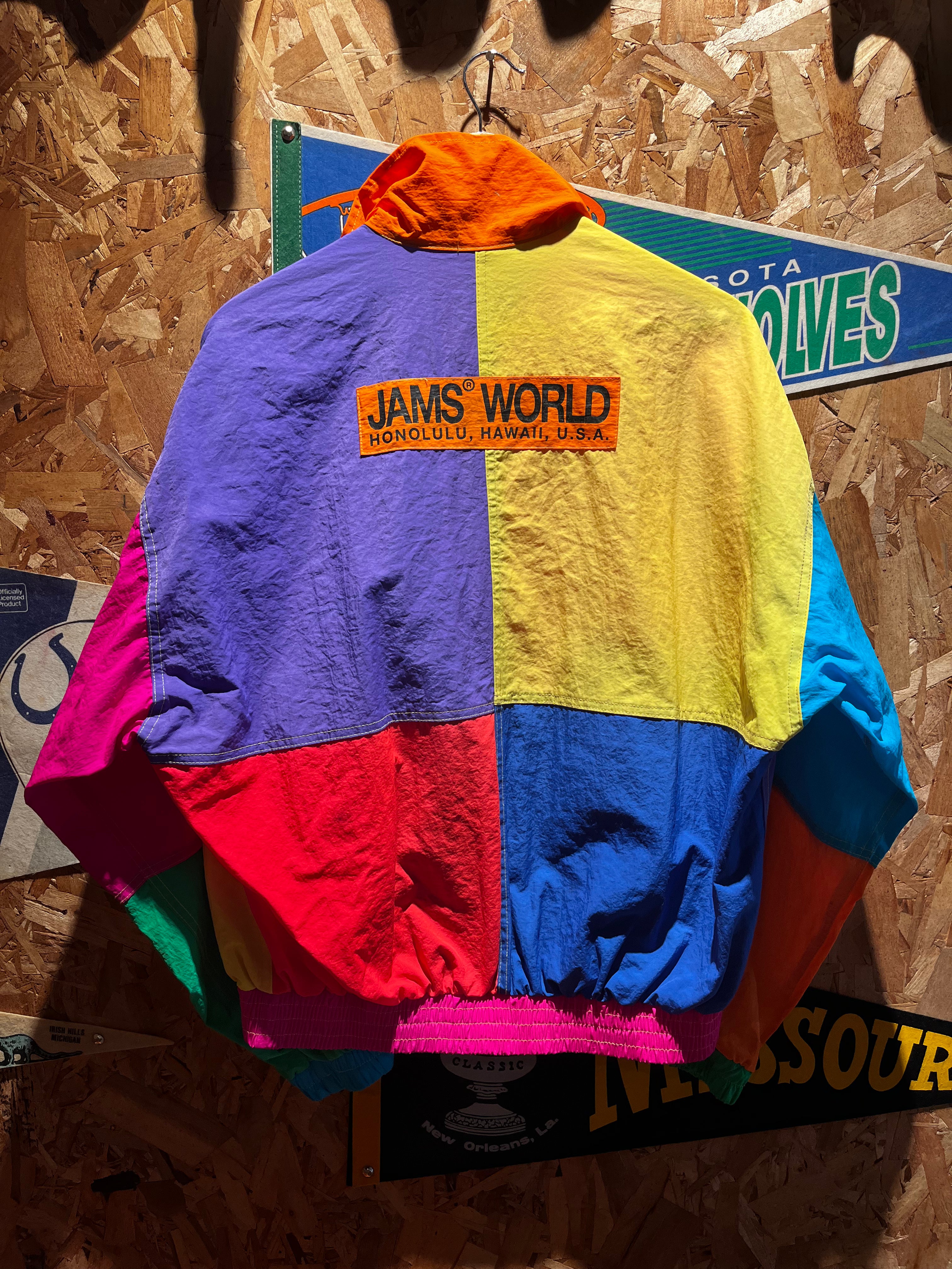 Vintage Jams World Honolulu Hawaii Windbreaker Colorblock Rainbow 90's Jacket: Medium