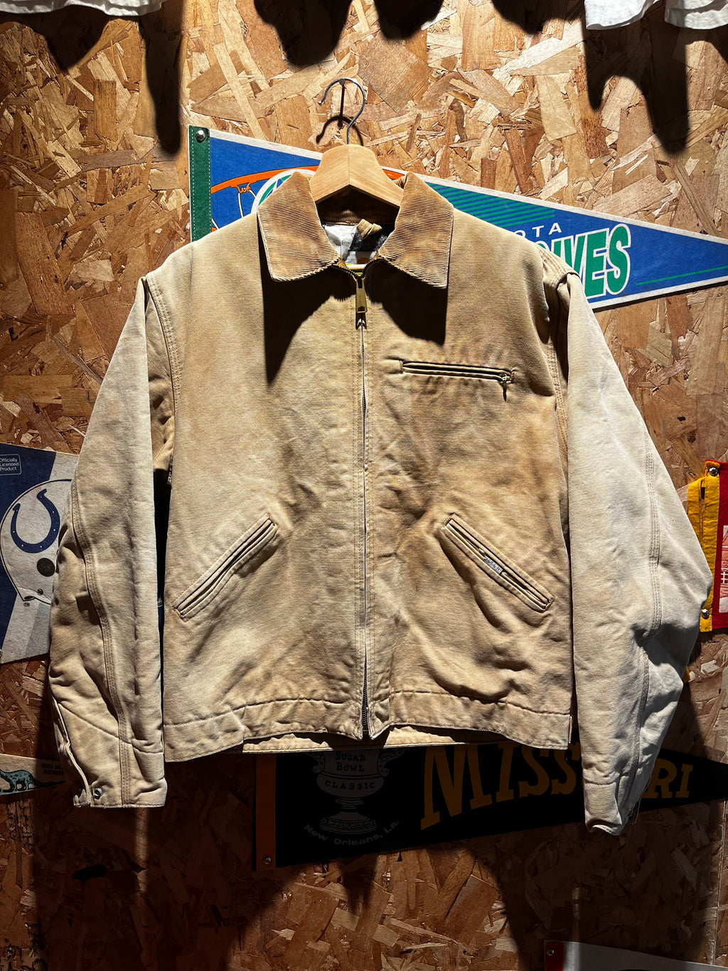 Vintage Carhartt Detroit Tan Faded Blanket Lined 90's Jacket: Large