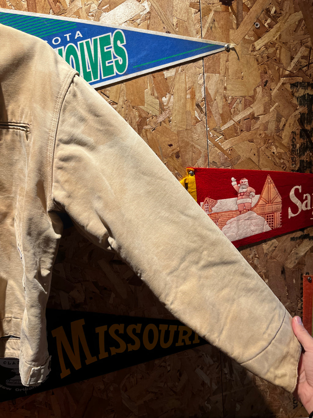 Vintage Carhartt Detroit Tan Faded Blanket Lined 90's Jacket: Large