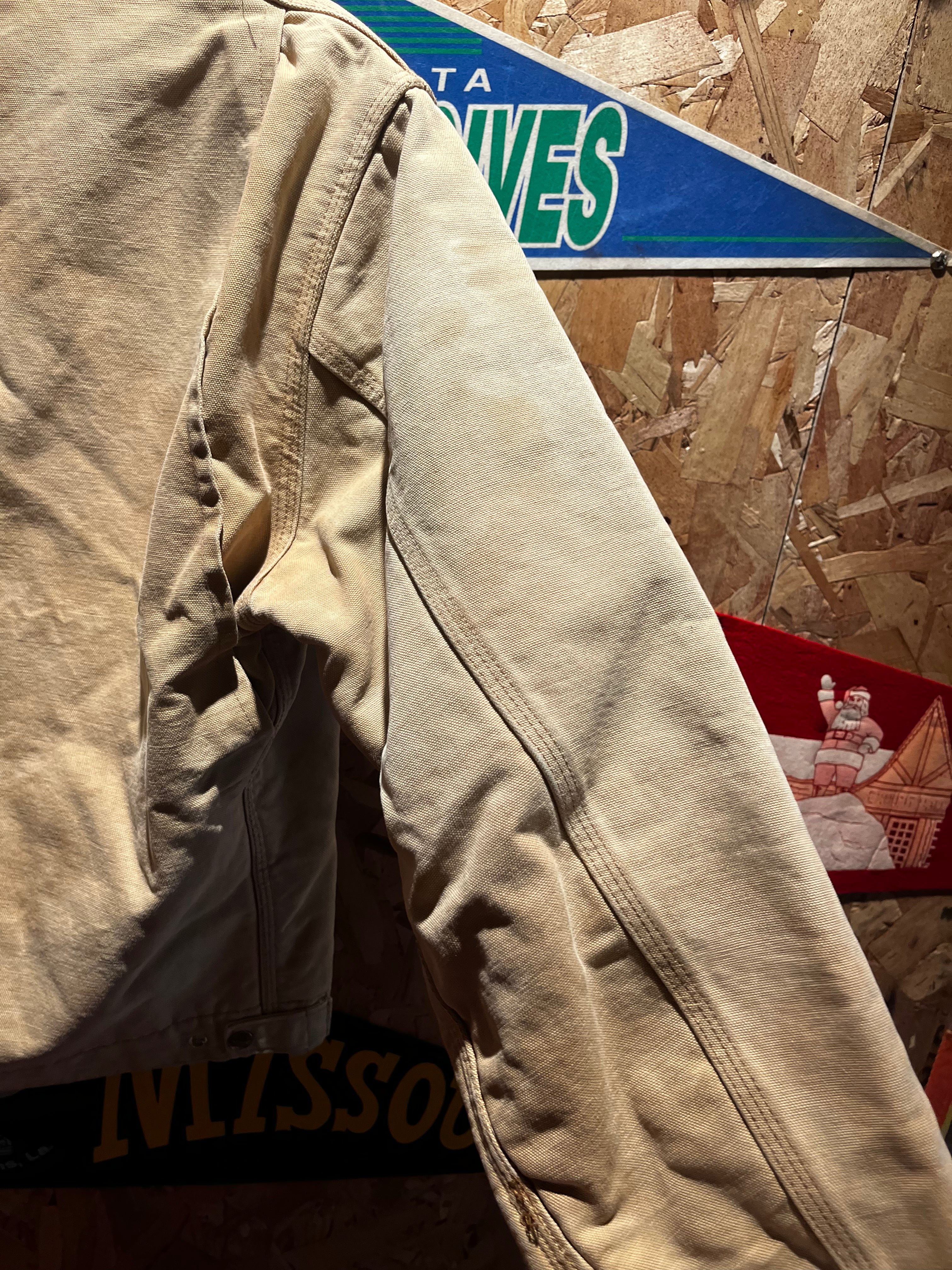 Vintage Carhartt Detroit Tan Faded Blanket Lined 90's Jacket: Large