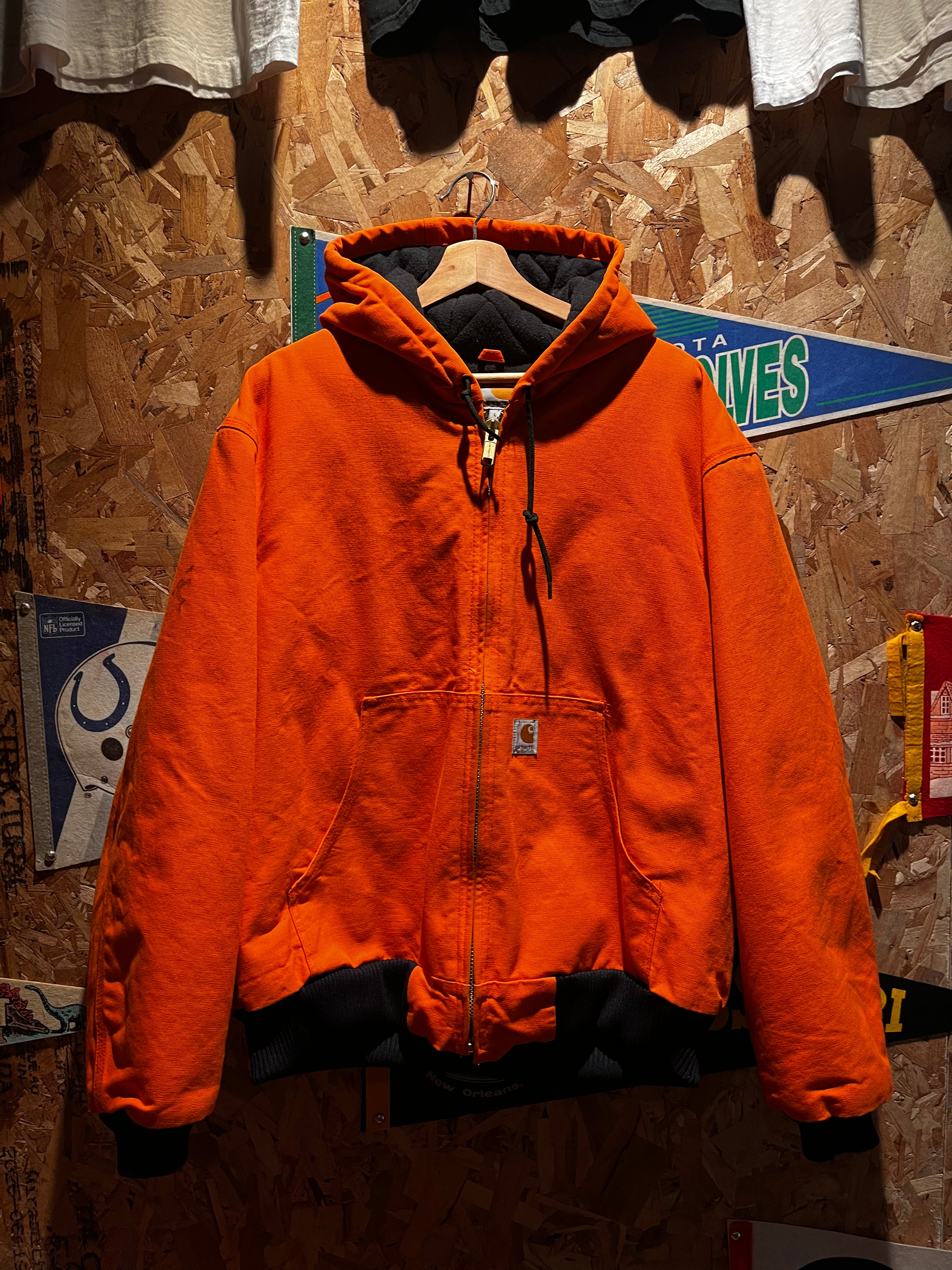 Vintage Carhartt Blaze Orange Hunting Zip-Up Hooded Jacket USA: Large