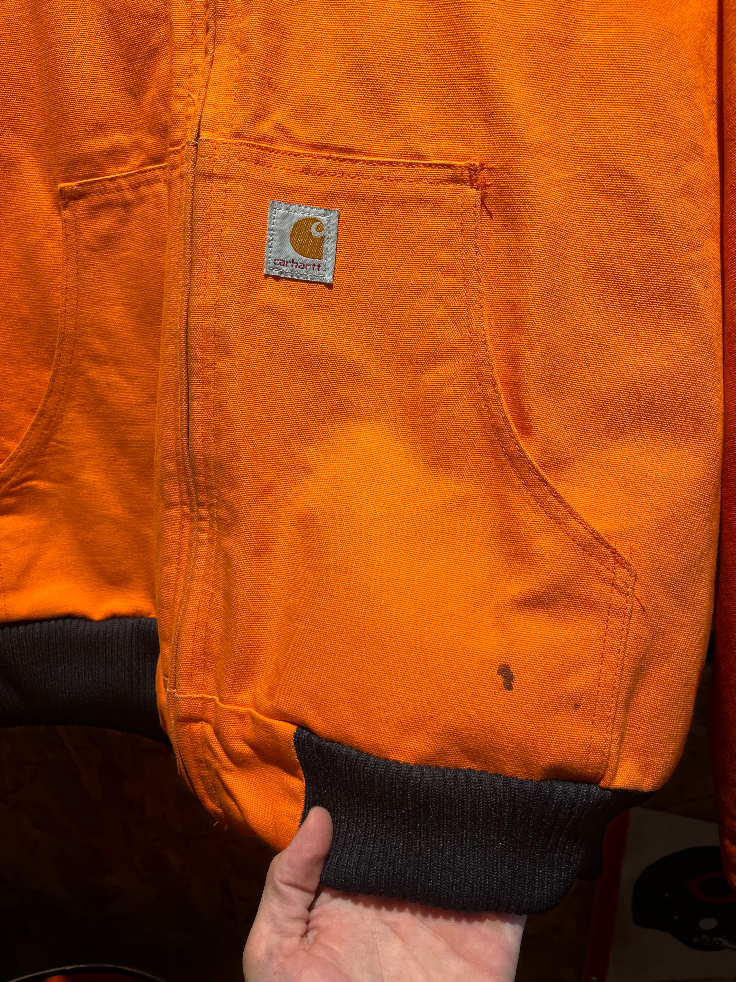 Vintage Carhartt Blaze Orange Hunting Zip-Up Hooded Jacket USA: Large