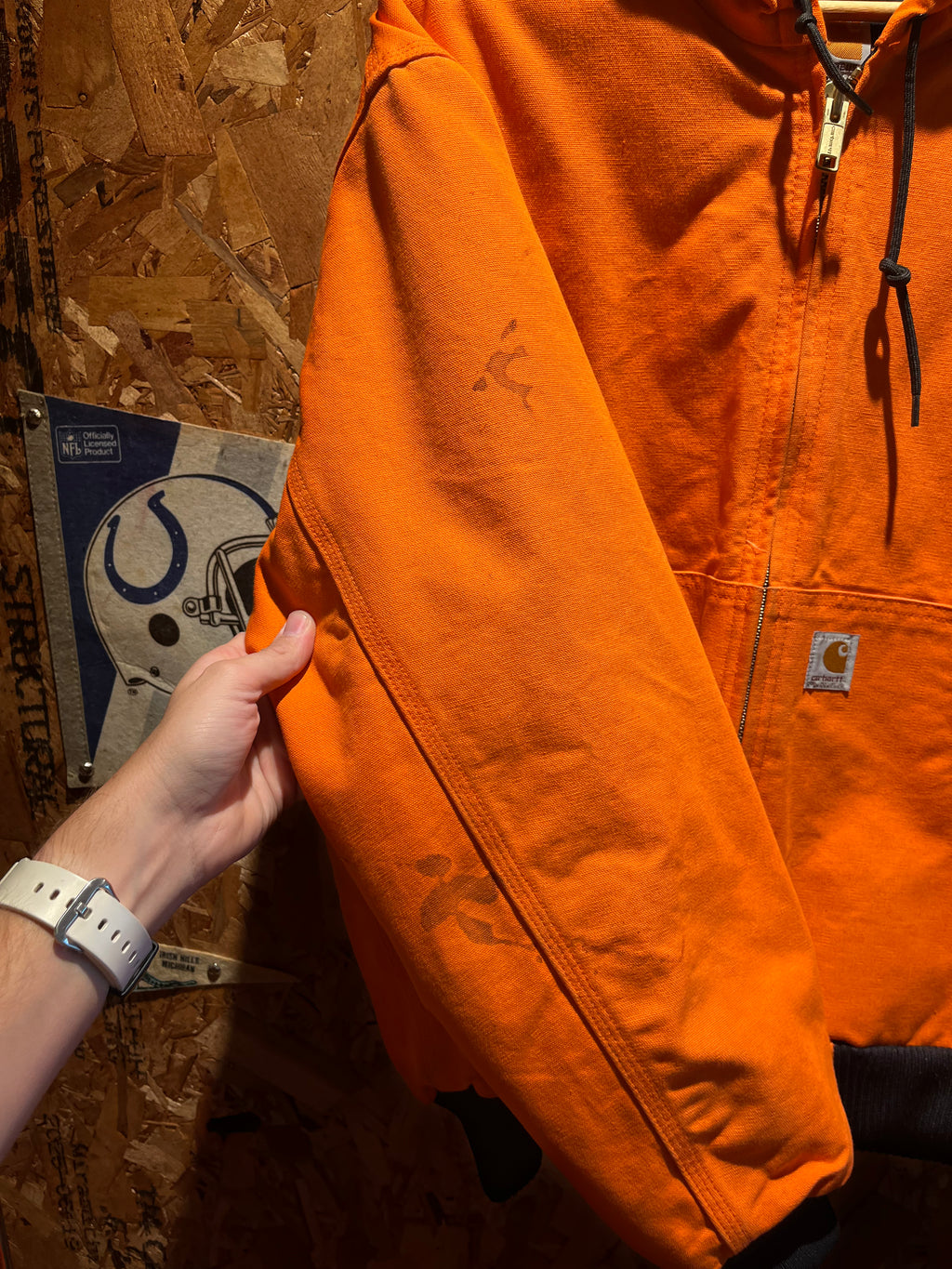 Vintage Carhartt Blaze Orange Hunting Zip-Up Hooded Jacket USA: Large