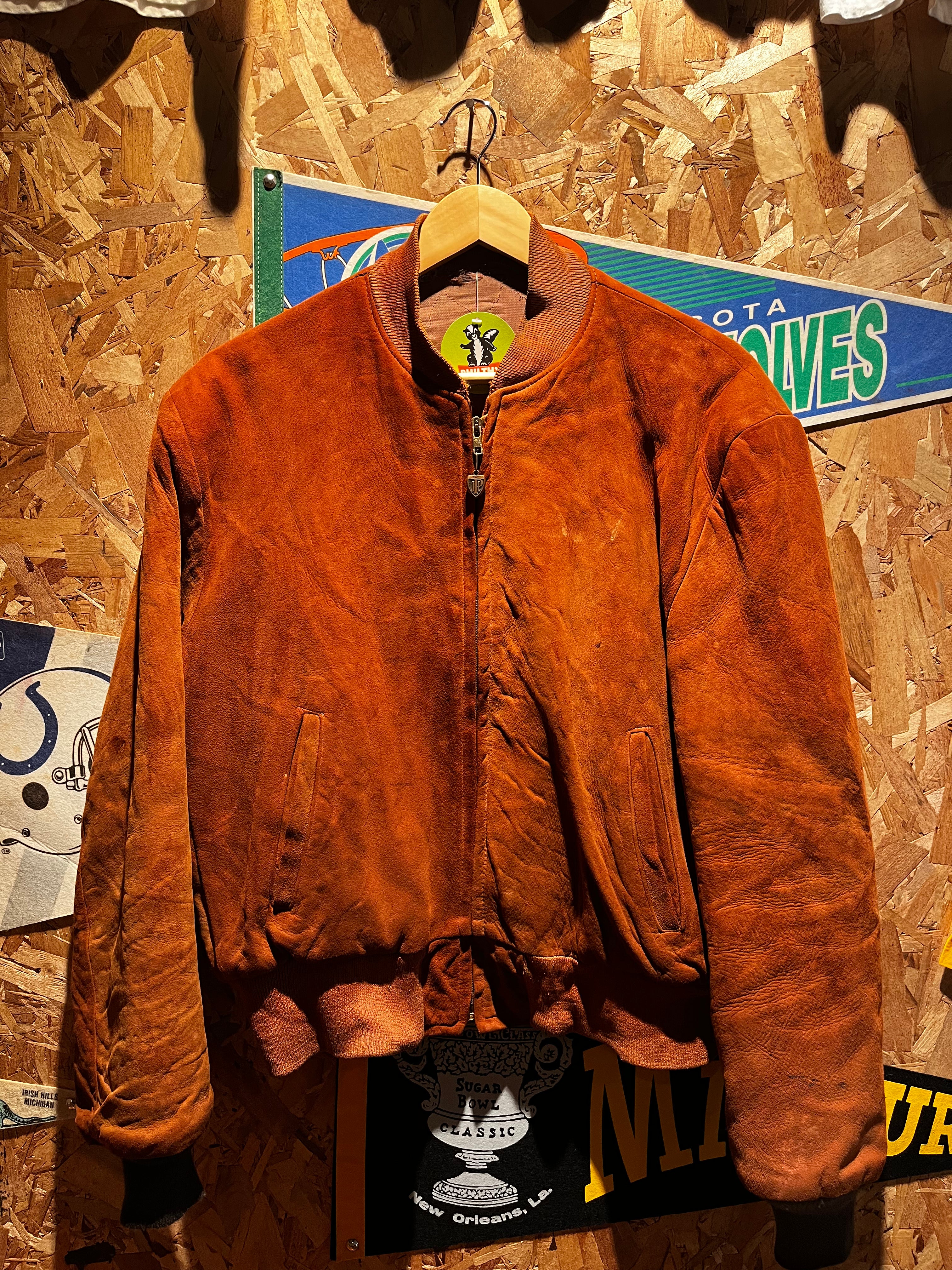 True Vintage 1960's JC Penney Brown Suede Bomber Jacket: Large