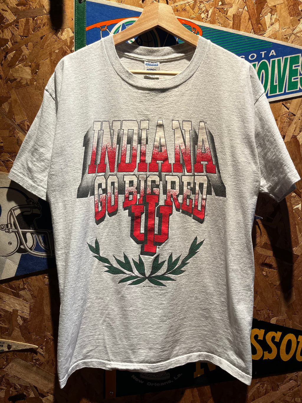 Vintage Indiana University IU Go Big Red Grey T-Shirt: Large