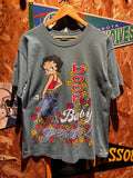 Vintage Betty Boop Baby Yeah! Flowers Freeze Cartoon Teal T-Shirt: Large