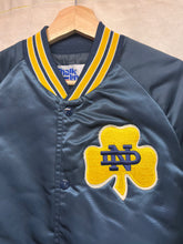 Load image into Gallery viewer, Vintage University of Notre Dame Fighting Irish Spellout Chalkline Navy Satin Jacket: Small
