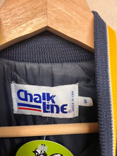 Load image into Gallery viewer, Vintage University of Notre Dame Fighting Irish Spellout Chalkline Navy Satin Jacket: Small
