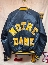 Load image into Gallery viewer, Vintage University of Notre Dame Fighting Irish Spellout Chalkline Navy Satin Jacket: Small
