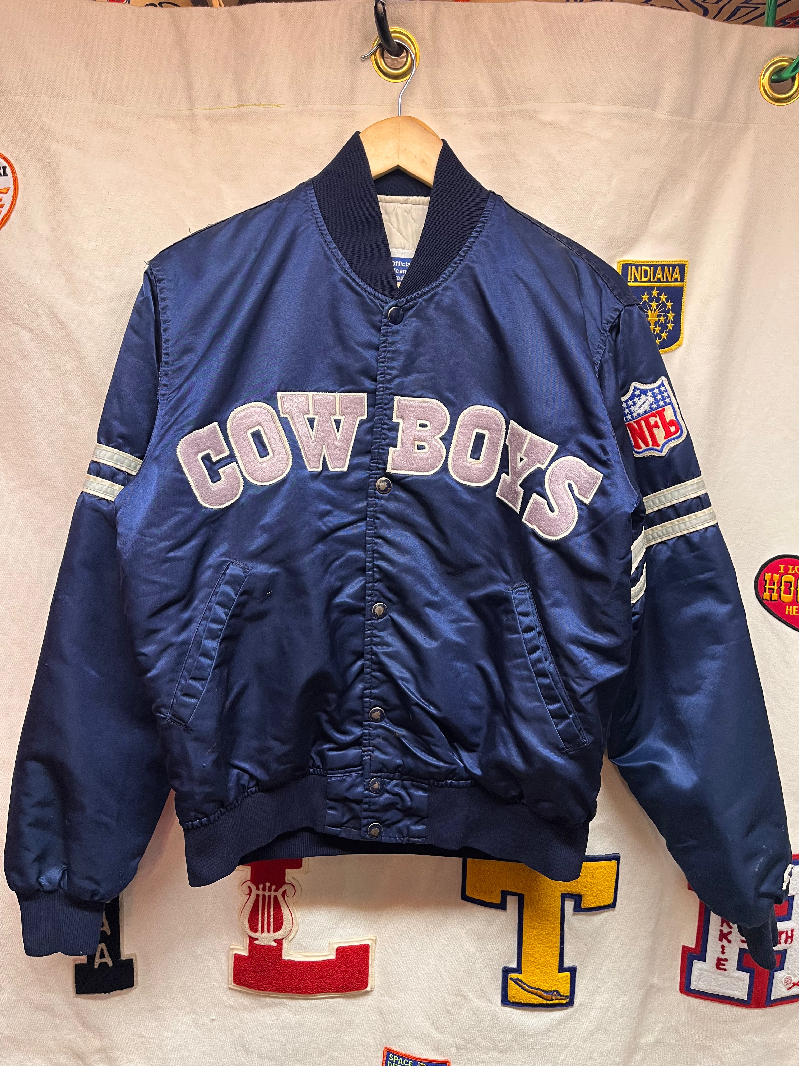 Vintage Dallas Cowboys NFL Spellout Navy Starter Satin Jacket: Medium