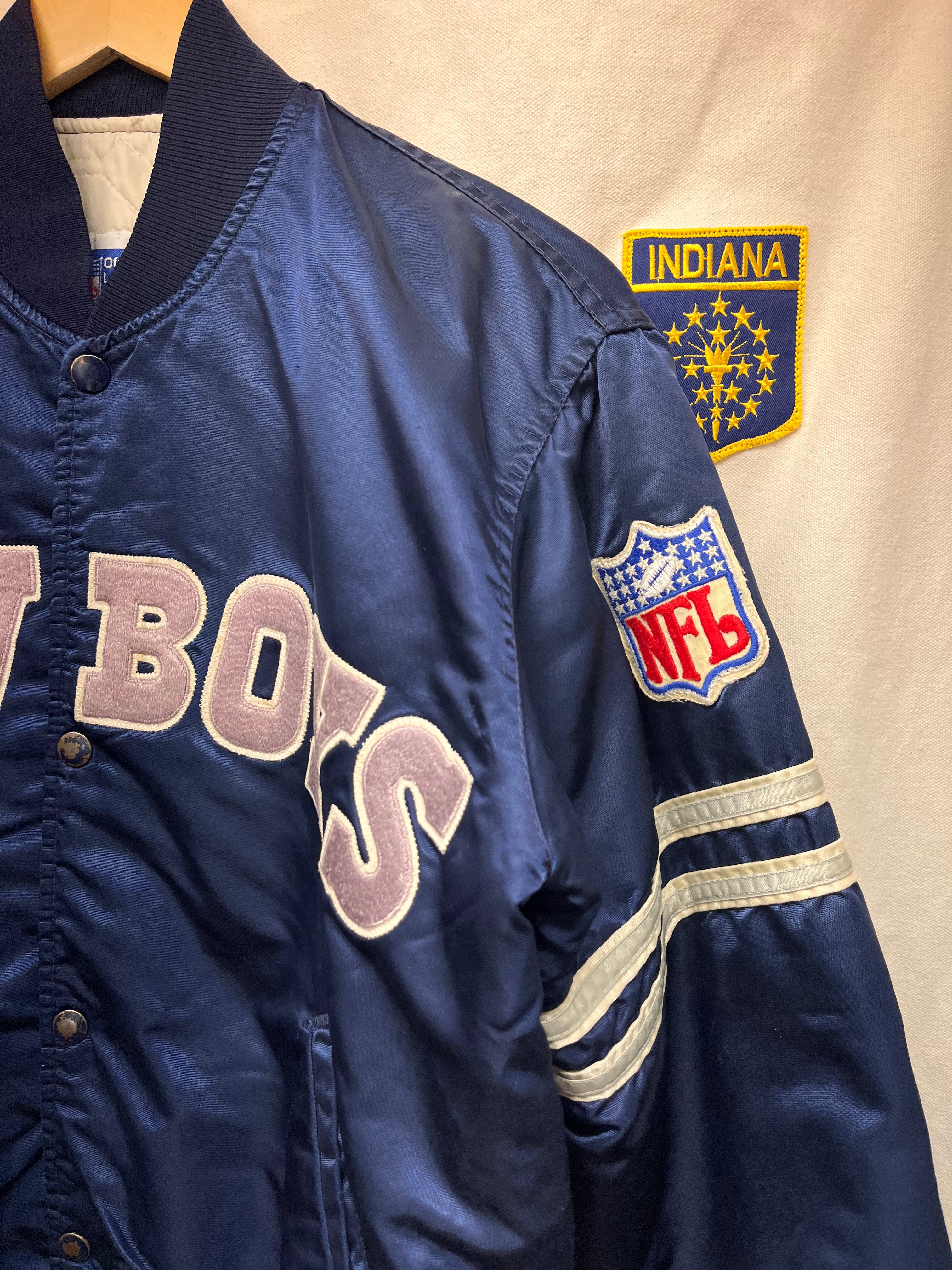 Vintage Dallas Cowboys NFL Spellout Navy Starter Satin Jacket: Medium