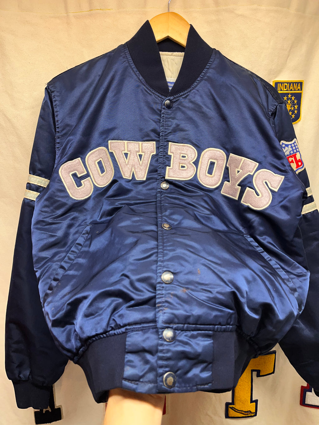 Vintage Dallas Cowboys NFL Spellout Navy Starter Satin Jacket: Medium