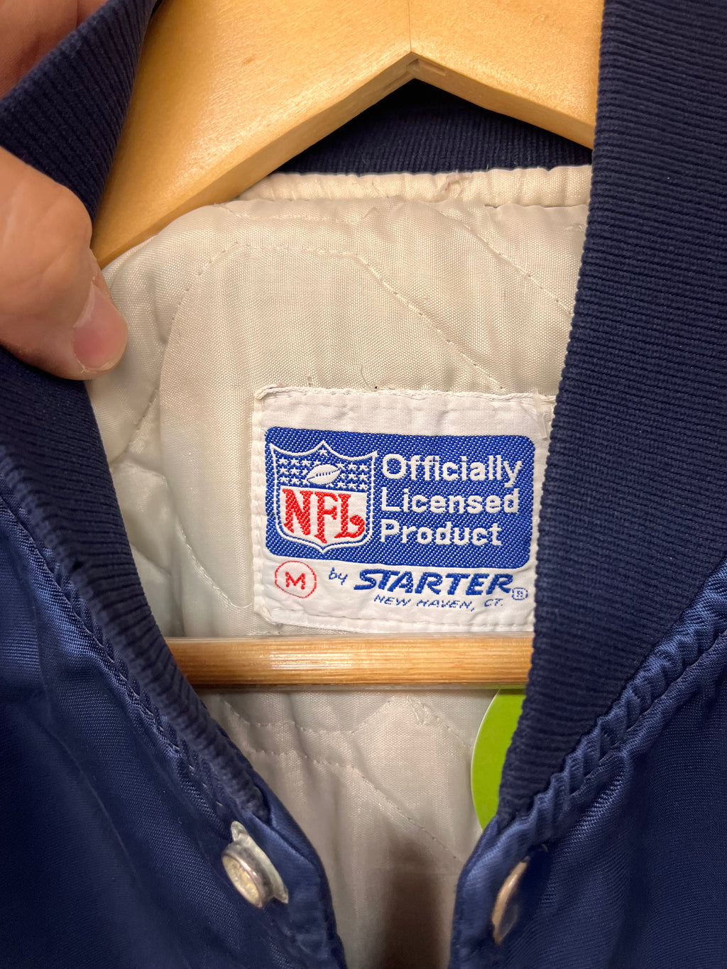 Vintage Dallas Cowboys NFL Spellout Navy Starter Satin Jacket: Medium