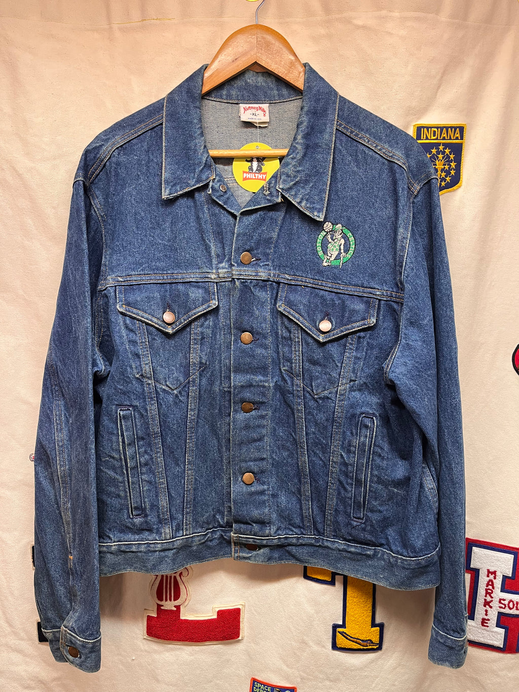 Vintage Boston Celtics NBA Nutmeg Mills Denim Jean Trucker Jacket: XL