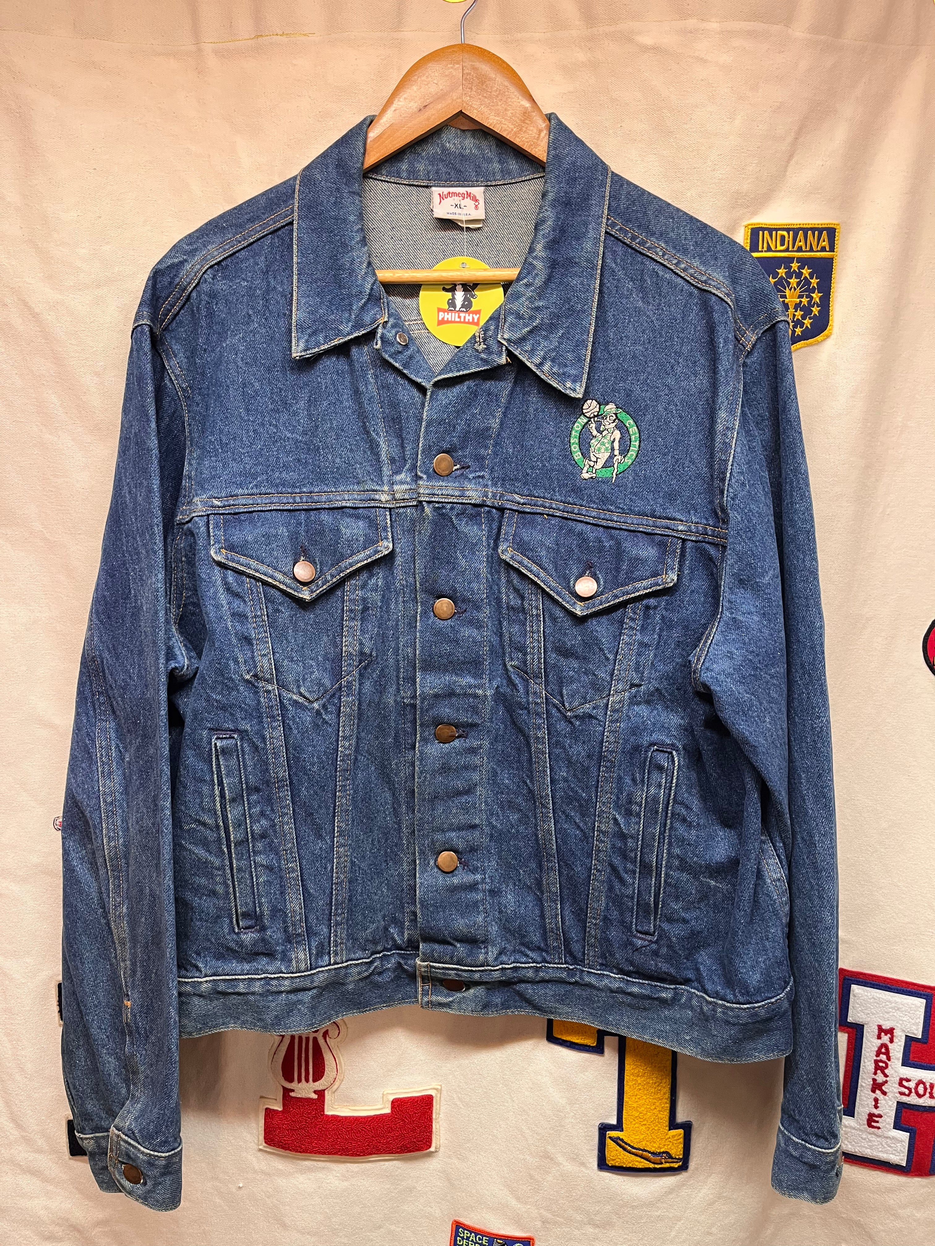 Vintage Boston Celtics NBA Nutmeg Mills Denim Jean Trucker Jacket: XL