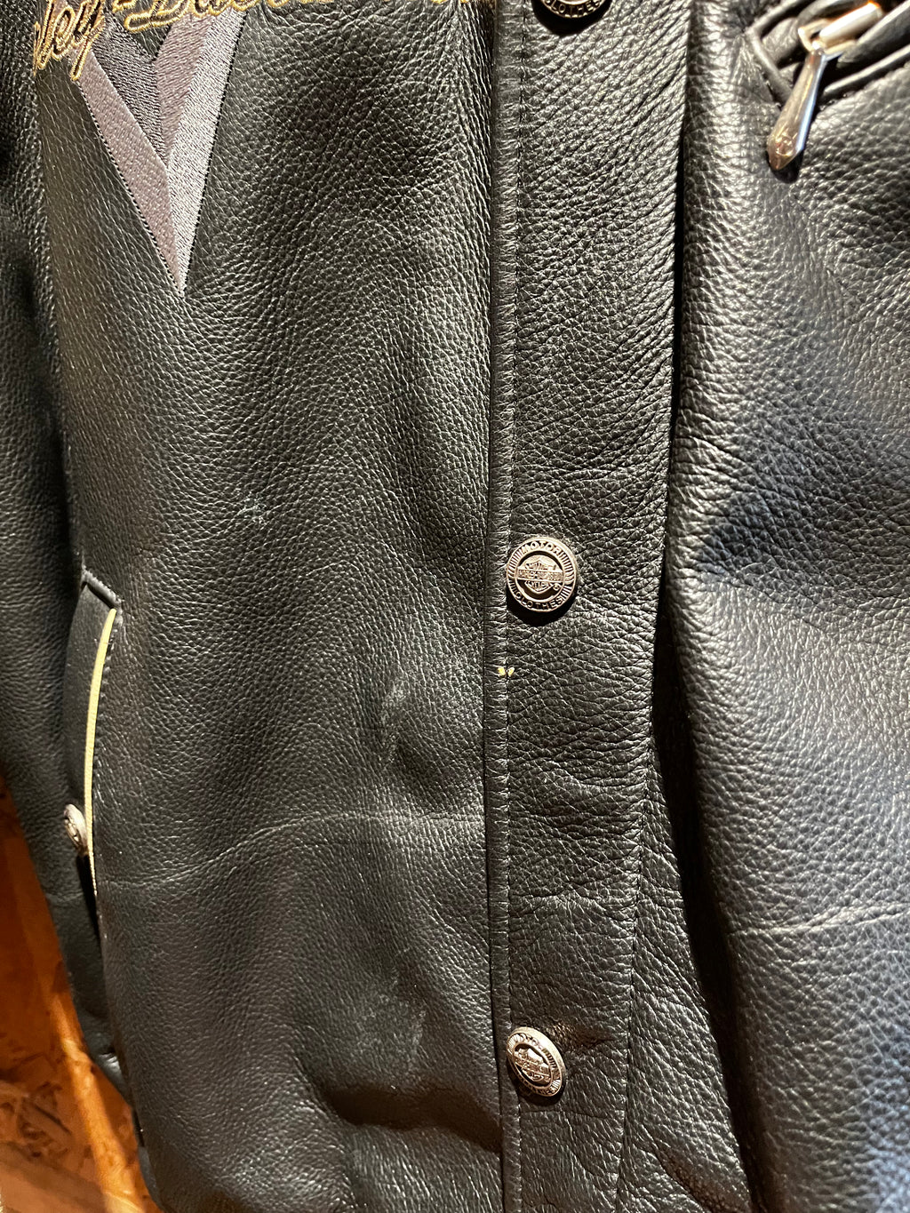 Vintage Harley Davidson Classic Motorcycle Varsity Bomber Leather Black Tan Jacket: Medium