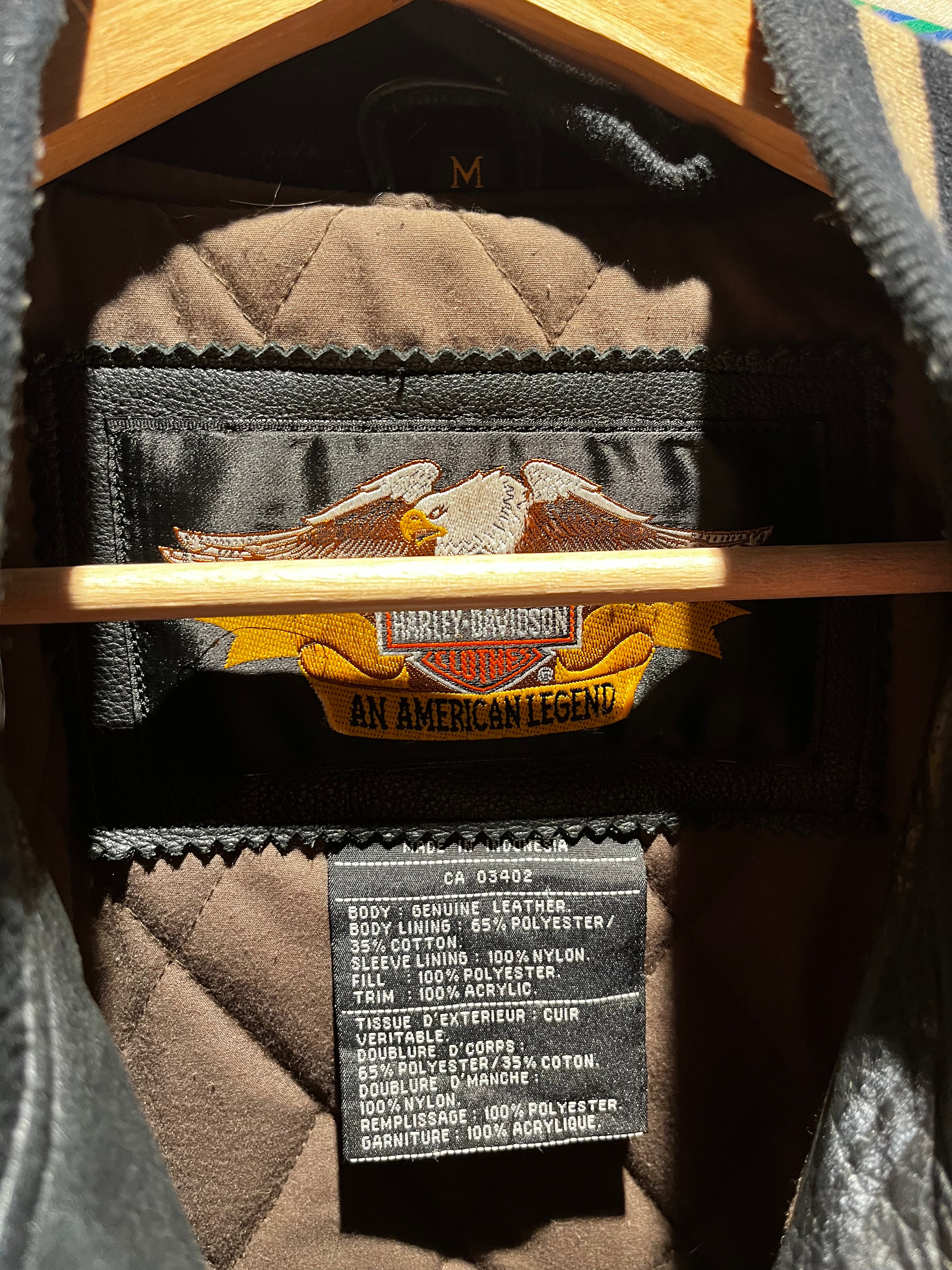 Vintage Harley Davidson Classic Motorcycle Varsity Bomber Leather Black Tan Jacket: Medium