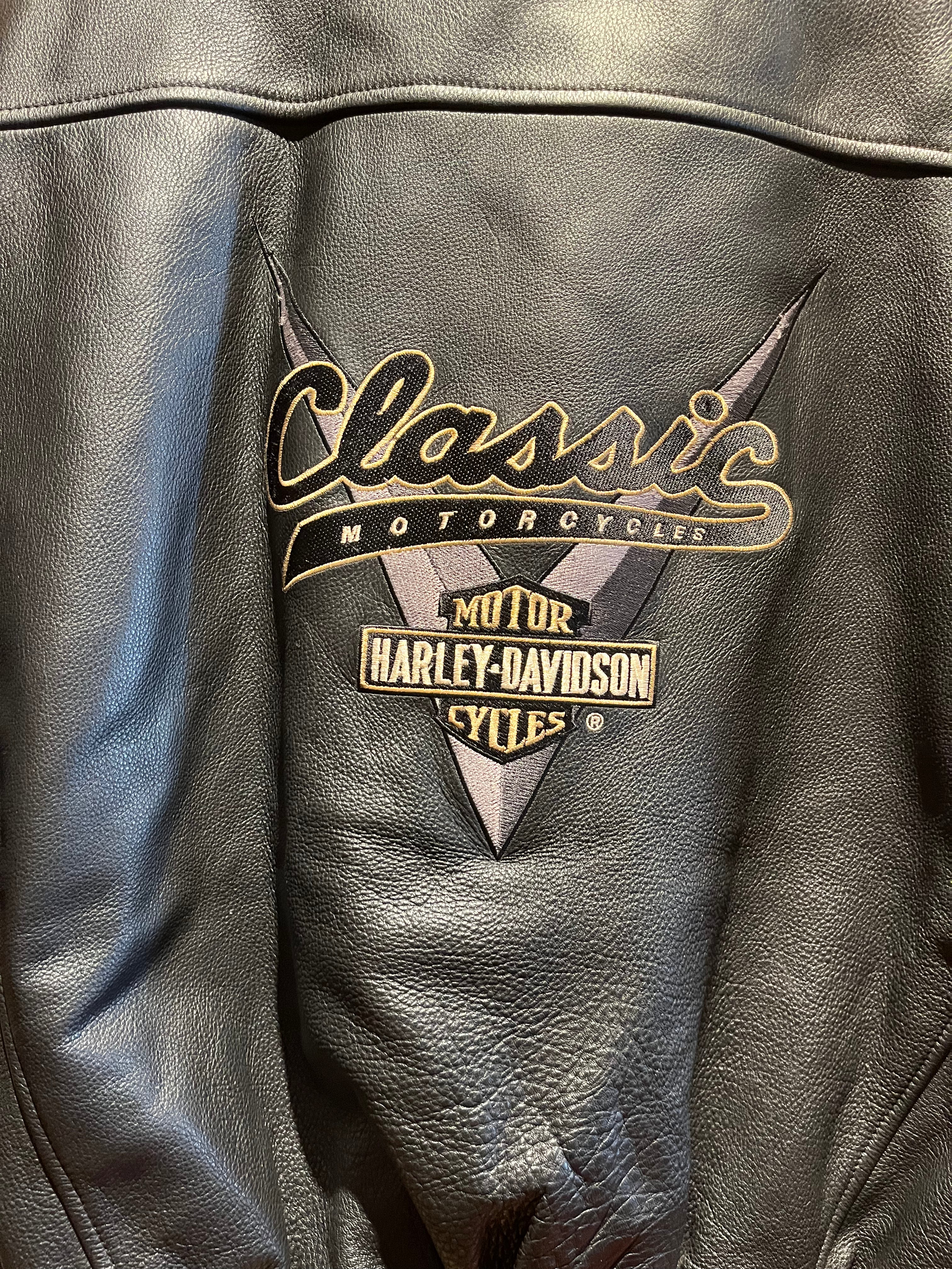 Vintage Harley Davidson Classic Motorcycle Varsity Bomber Leather Black Tan Jacket: Medium