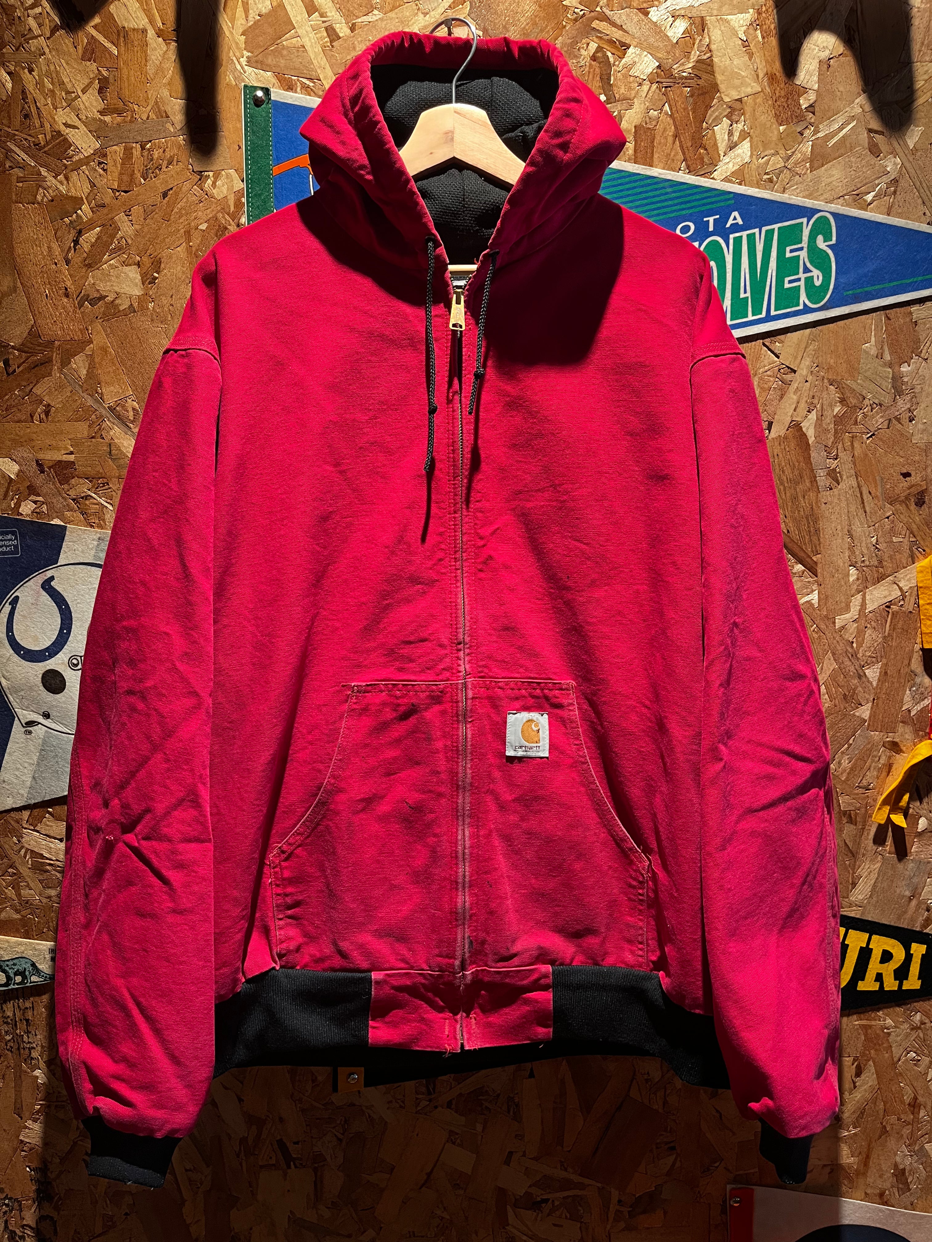 Vintage Carhartt Red Zip-Up Hooded Canvas Thermal Lined Jacket: XXL Tall