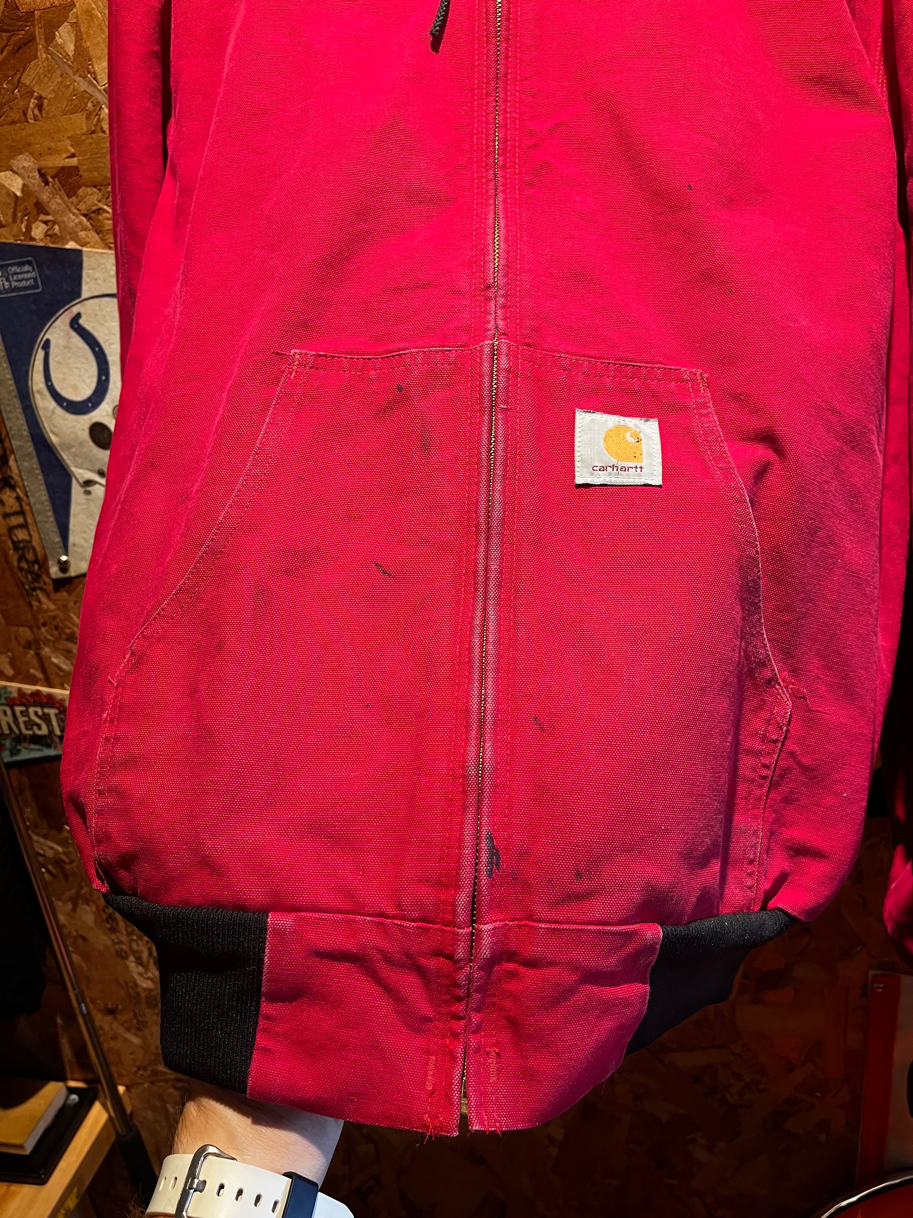 Vintage Carhartt Red Zip-Up Hooded Canvas Thermal Lined Jacket: XXL Tall