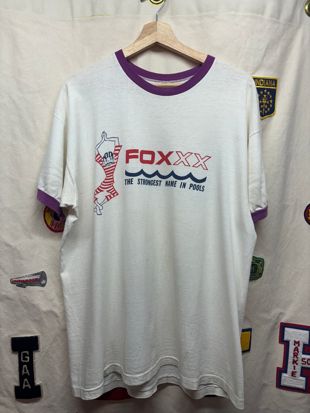 Vintage Foxxx Pools 80's Champion Ringer Purple T-Shirt: XL