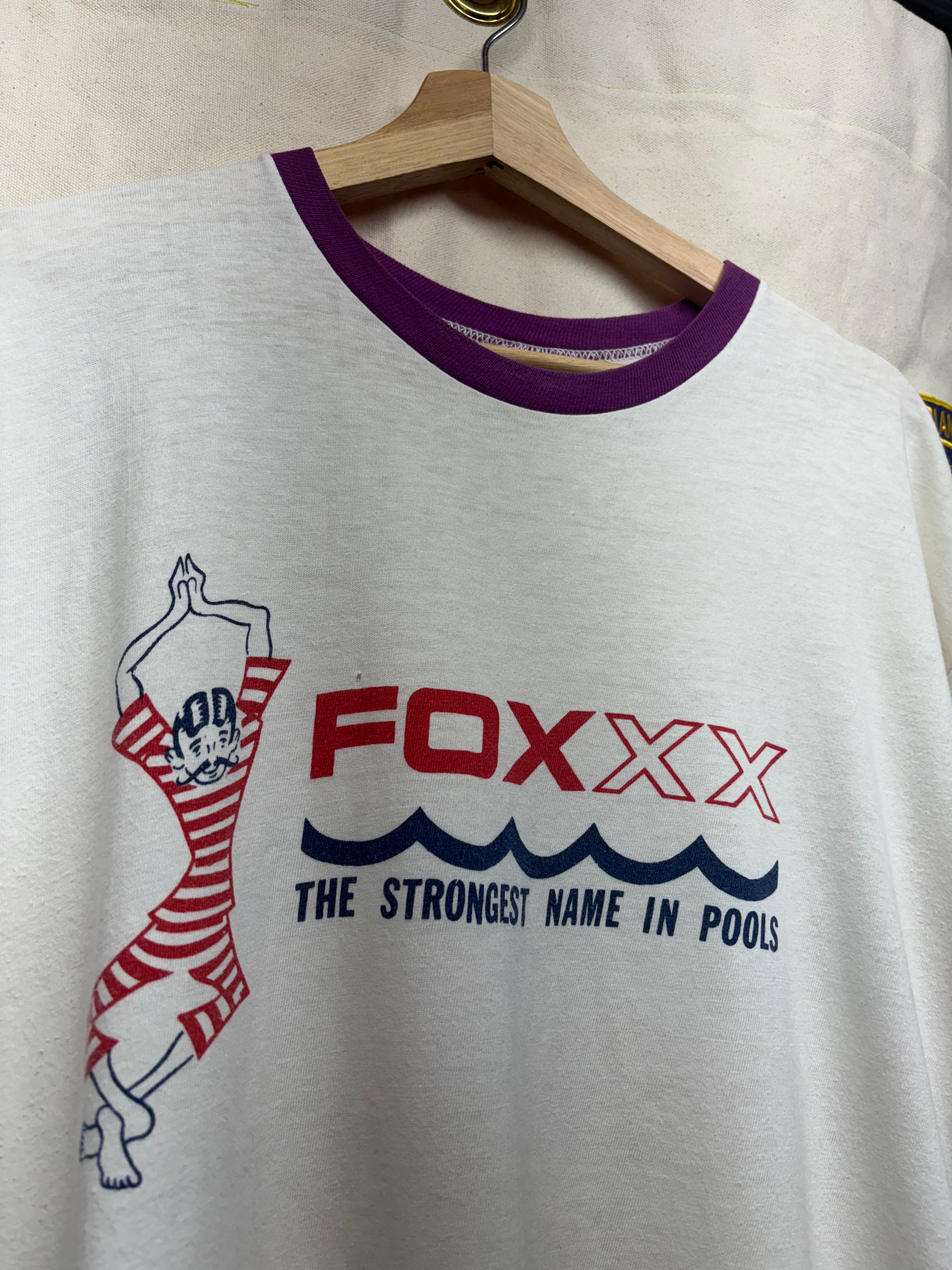 Vintage Foxxx Pools 80's Champion Ringer Purple T-Shirt: XL