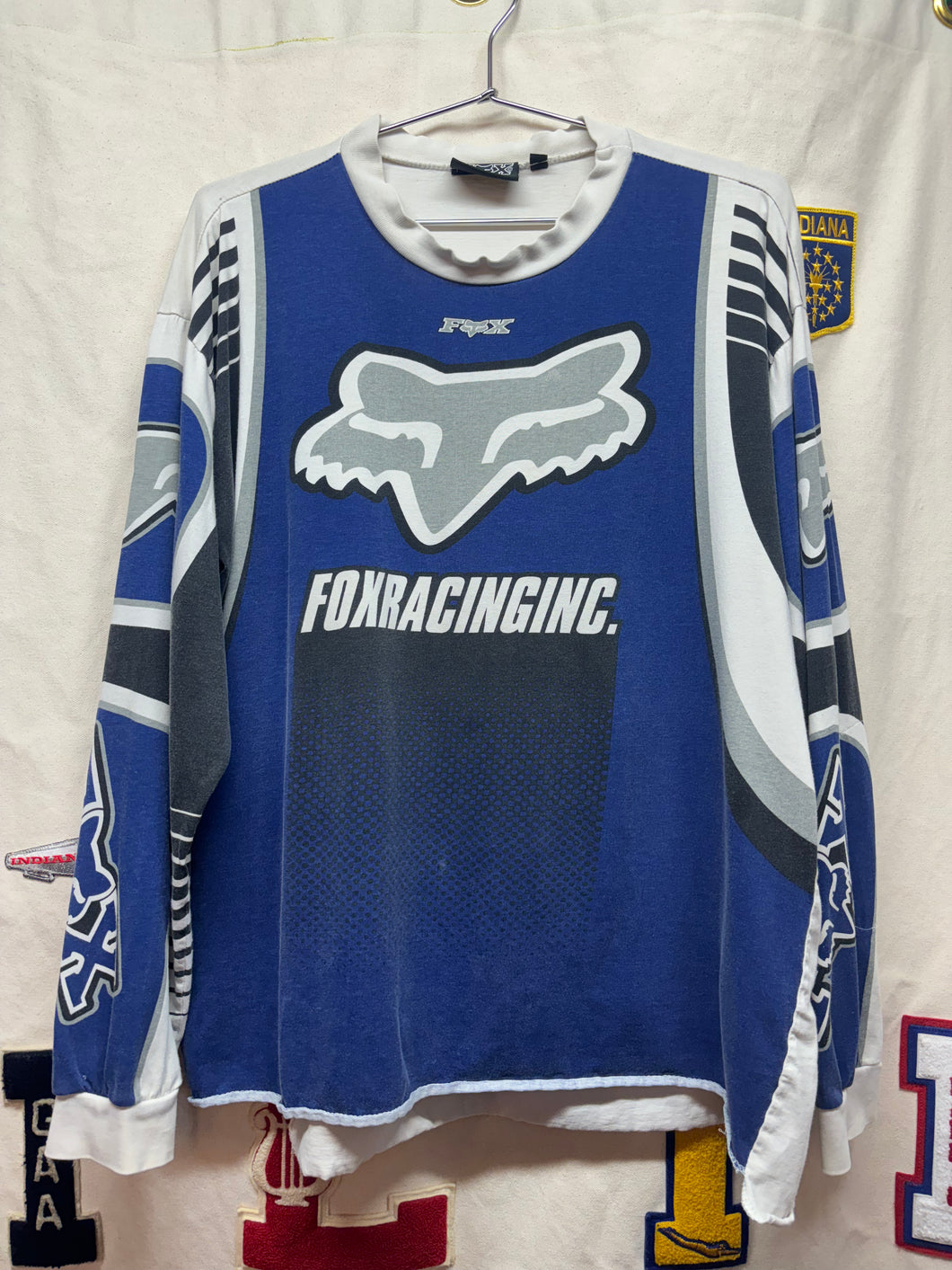 Vintage Fox Motocross Longsleeve Blue Printed Jersey T-Shirt: Medium