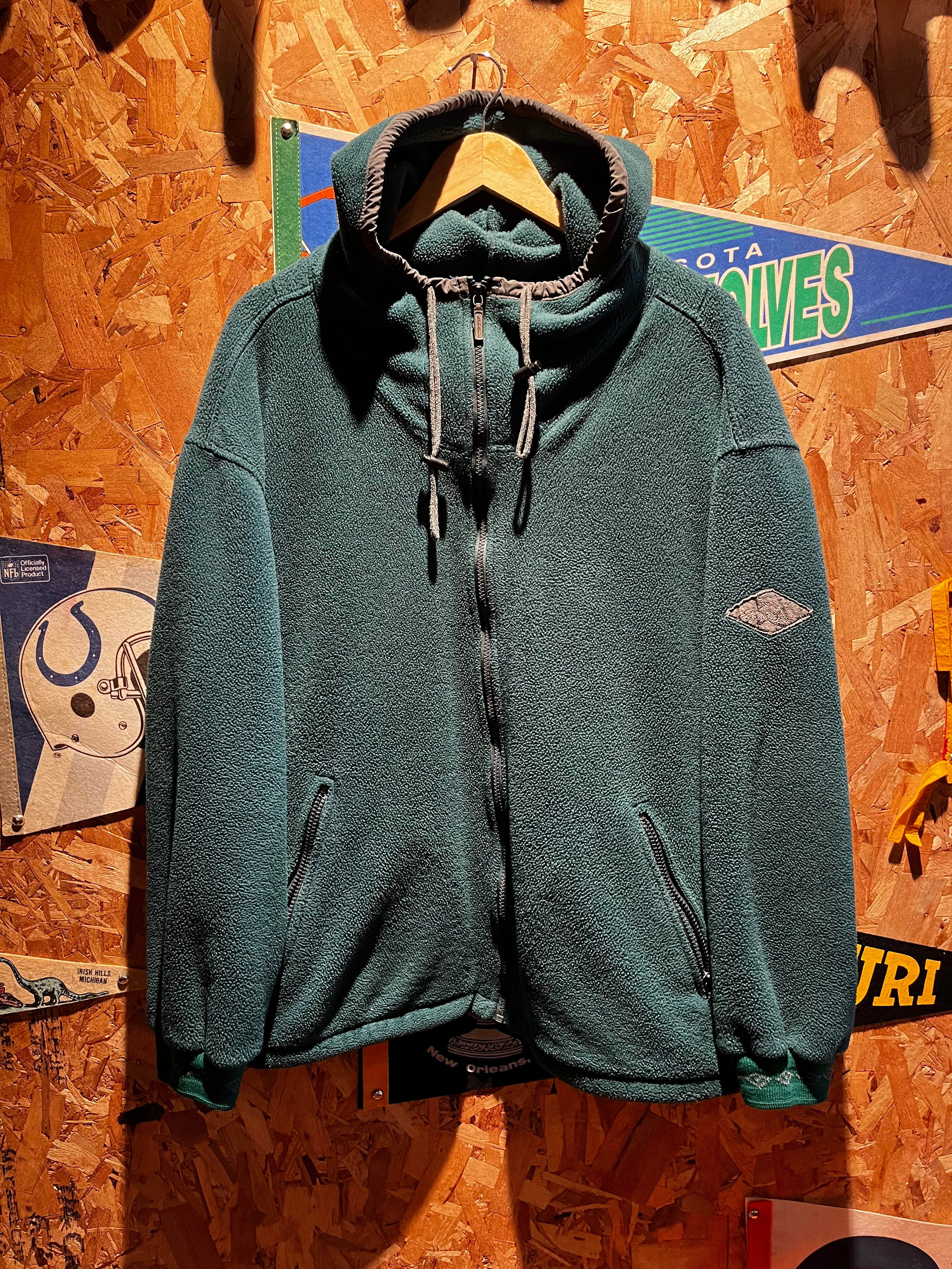 Vintage Eddie Bauer Green Fleece Zip-Up Hooded Polartec Jacket: Large