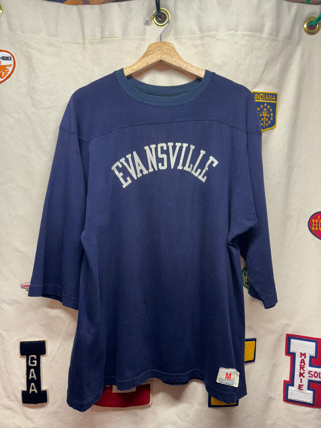 Vintage Evansville 60's Champion Navy  3/4 Sleeve Jersey T-Shirt: Medium