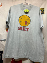 Load image into Gallery viewer, Vintage &quot;Shit&quot; Frowning Face Grey Graphic T-Shirt: XL
