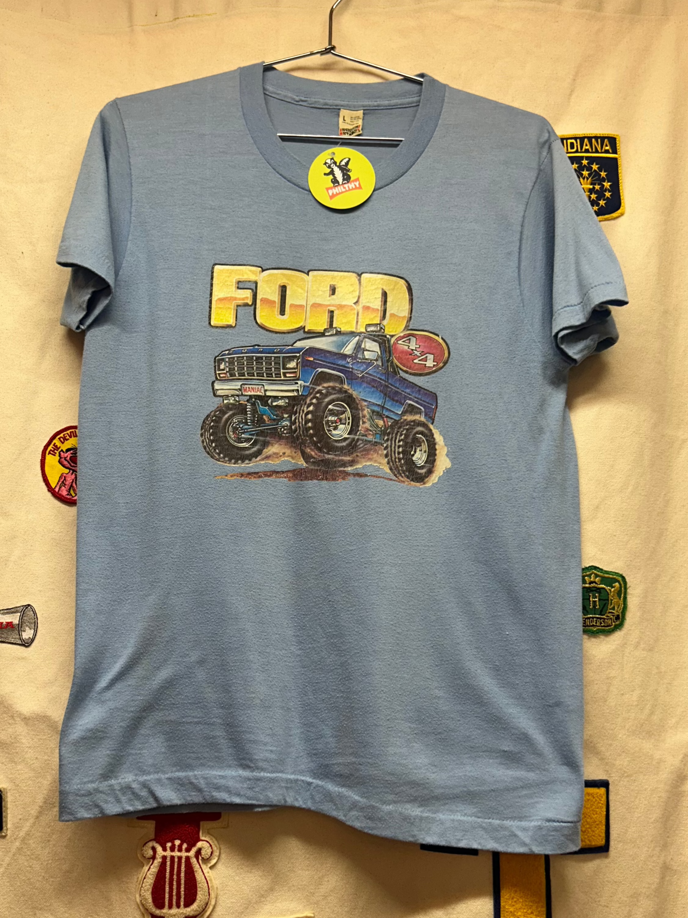 Vintage Light Blue Ford 4x4 Truck Graphic T-Shirt: Large