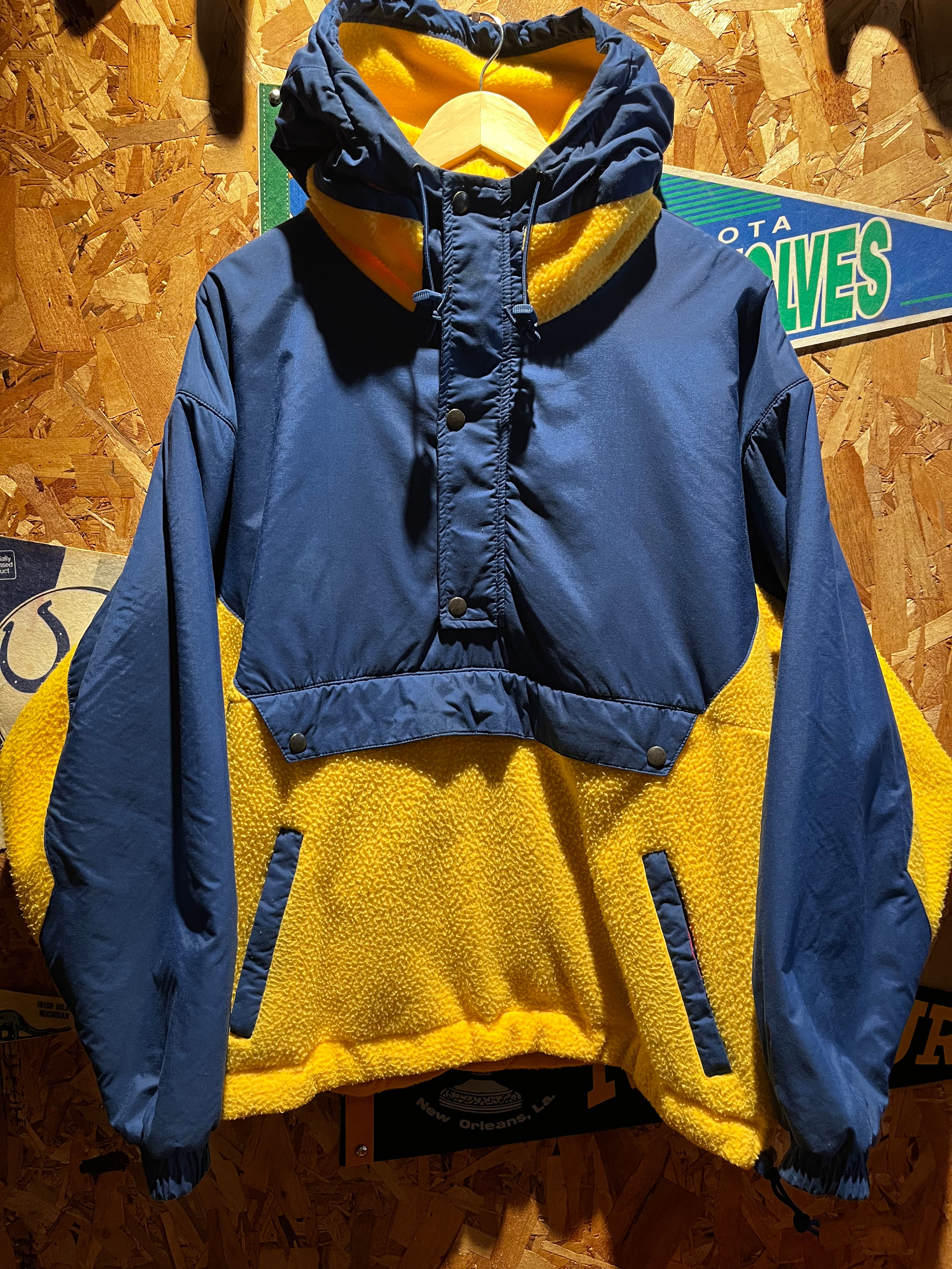 Vintage Gap Arctic Light Fleece Yellow Blue Half Zip Hooded Pullover 90s Jacket: Large