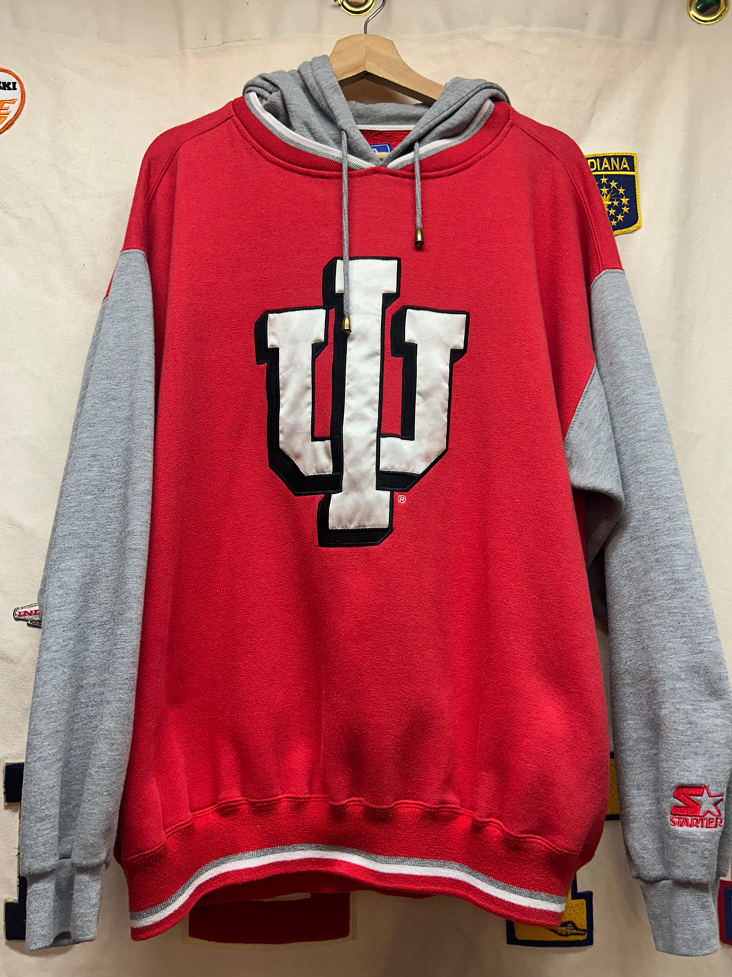 Vintage Indiana University Reg and Grey Starter Hoodie: Large