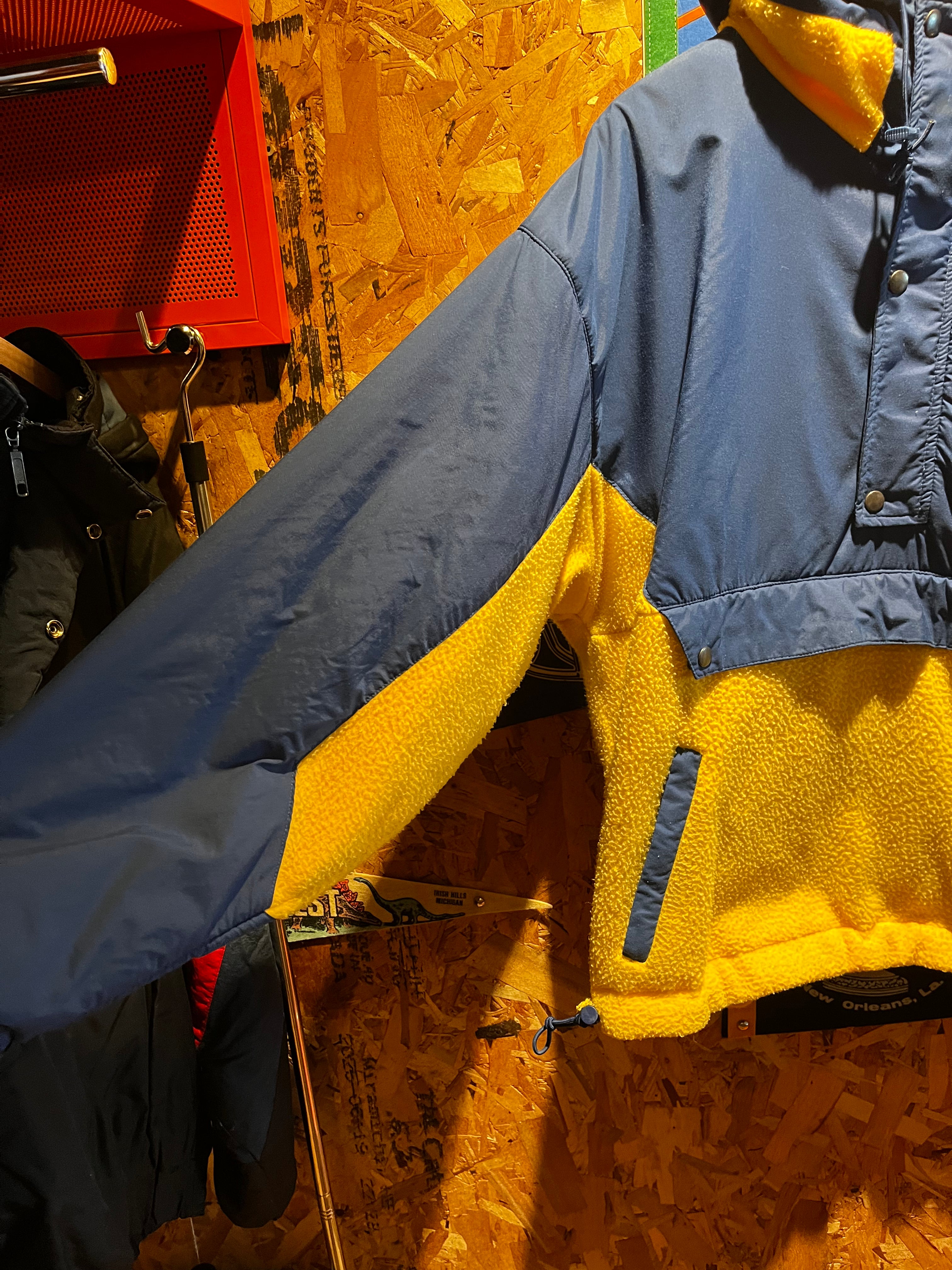 Vintage Gap Arctic Light Fleece Yellow Blue Half Zip Hooded Pullover 90s Jacket: Large