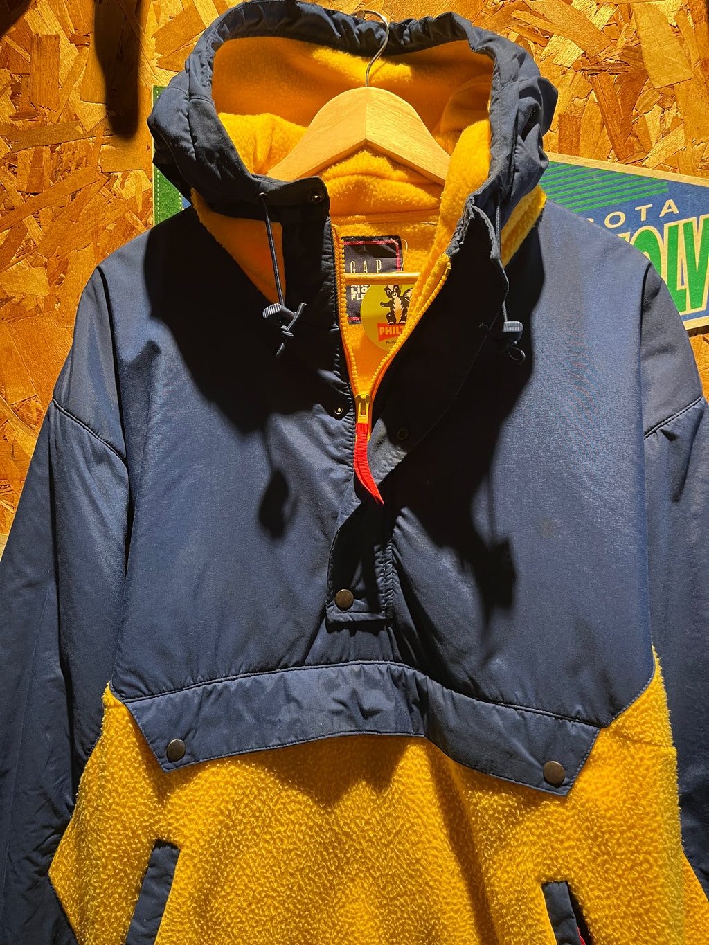 Vintage Gap Arctic Light Fleece Yellow Blue Half Zip Hooded Pullover 90s Jacket: Large