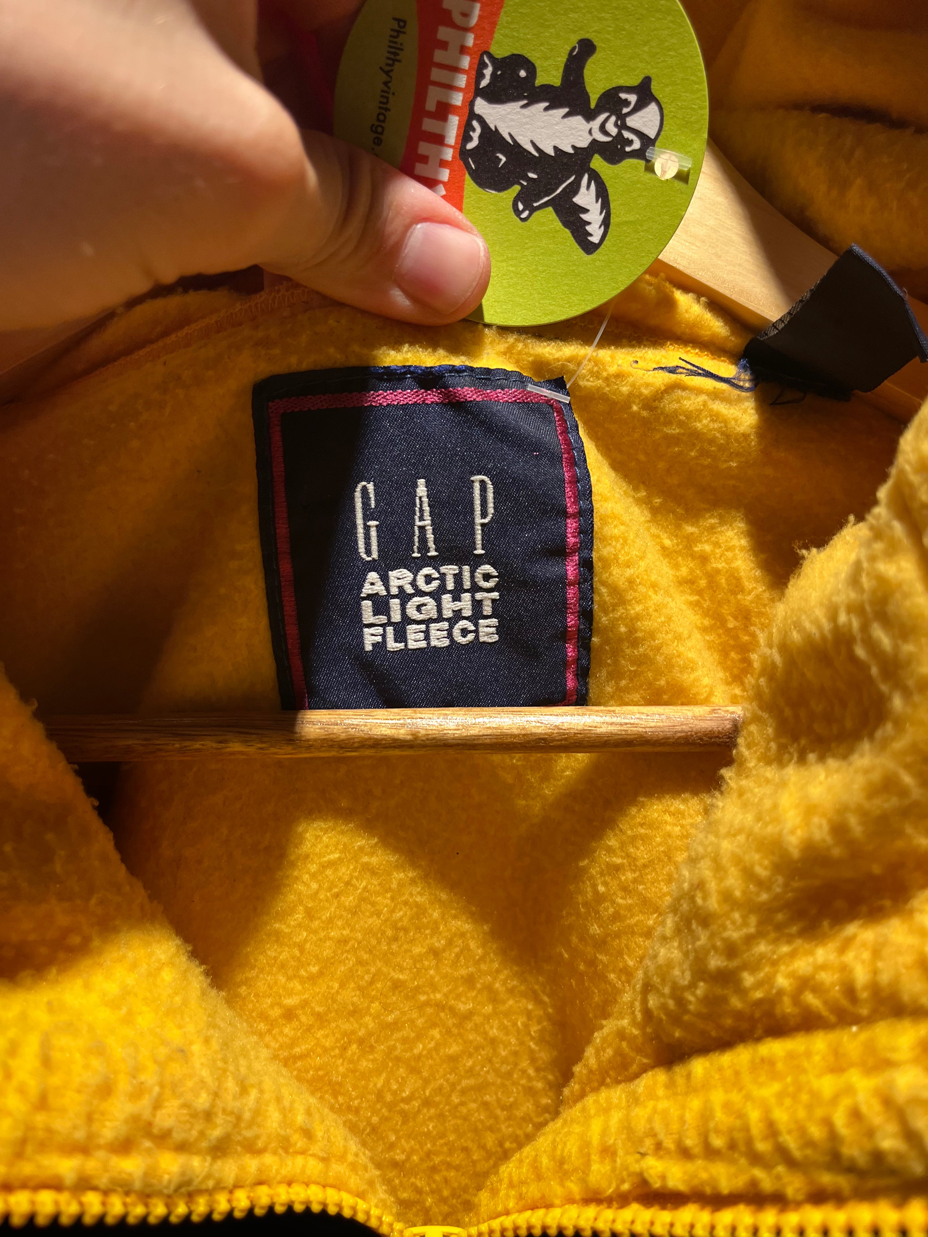 Vintage Gap Arctic Light Fleece Yellow Blue Half Zip Hooded Pullover 90s Jacket: Large