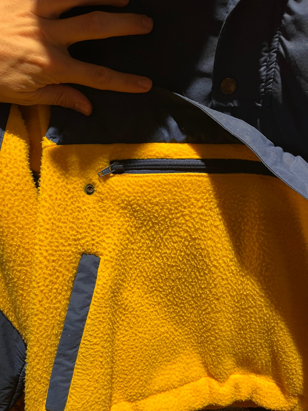 Vintage Gap Arctic Light Fleece Yellow Blue Half Zip Hooded Pullover 90s Jacket: Large