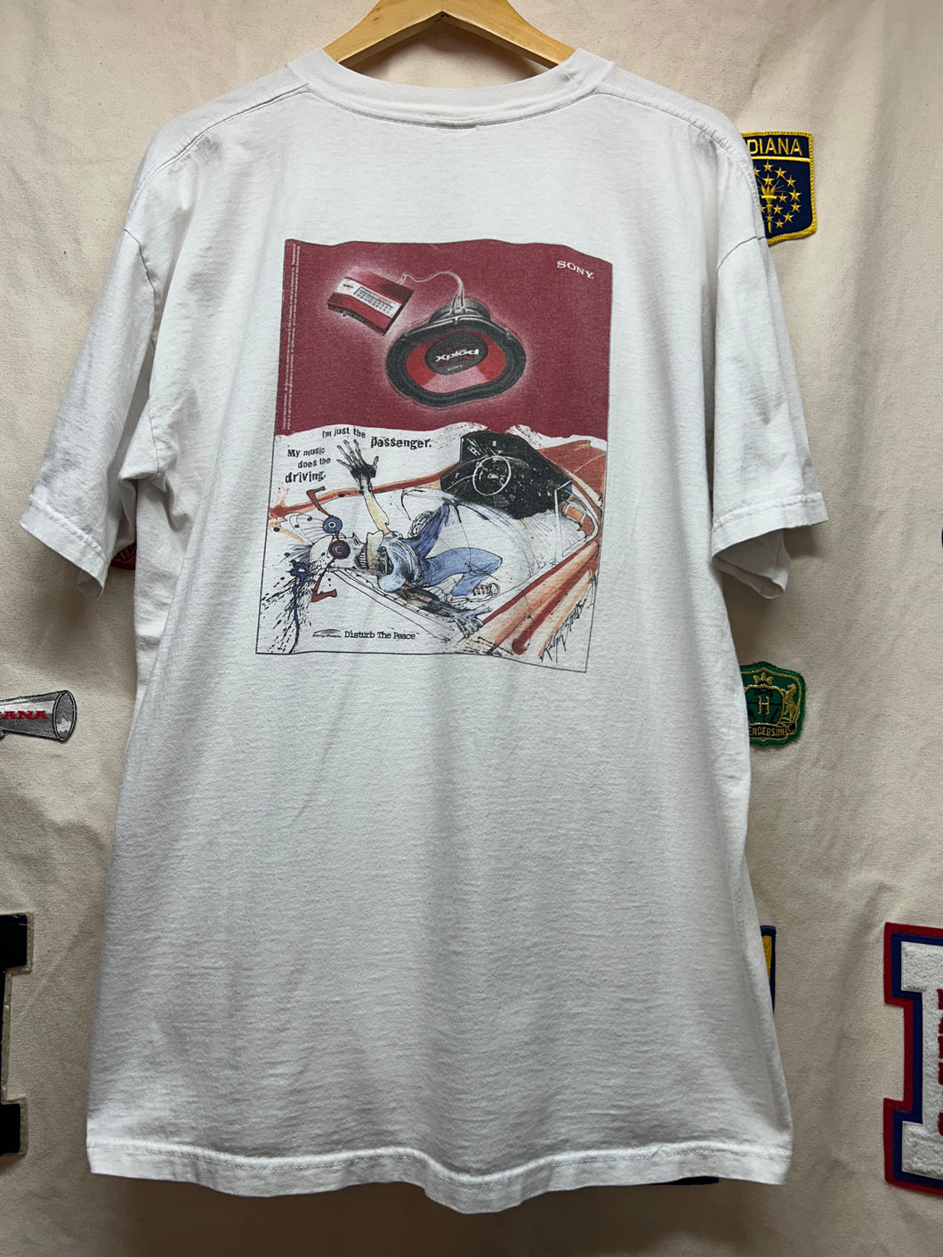 Vintage Sony Mobile Ralph Steadman Xplod Speaker Fear and Loathing Promo White T-Shirt: XL