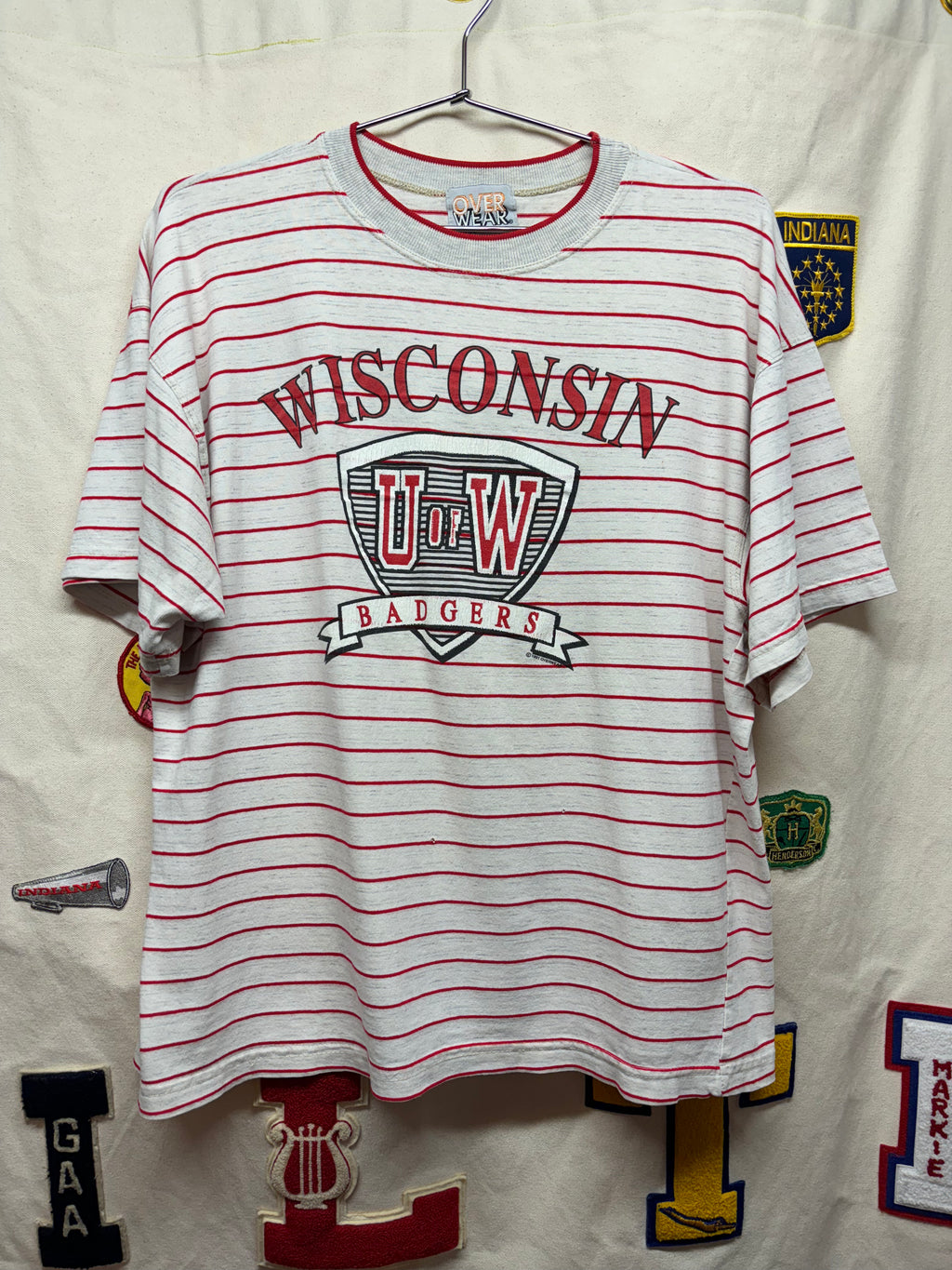 Vintage University of Wisconsin Badgers Striped Over Wear T-Shirt: Large