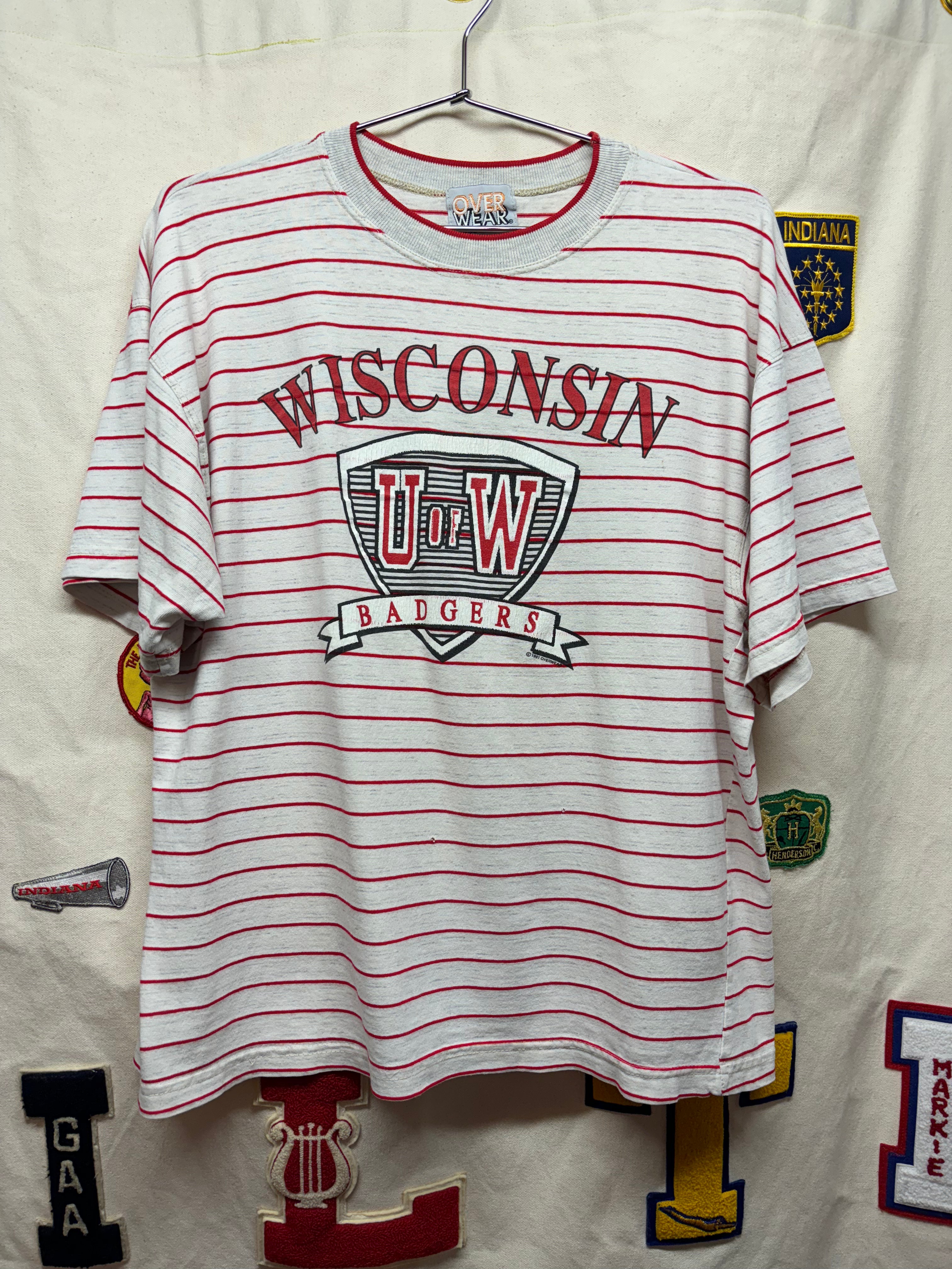 Vintage University of Wisconsin Badgers Striped Over Wear T-Shirt: Large