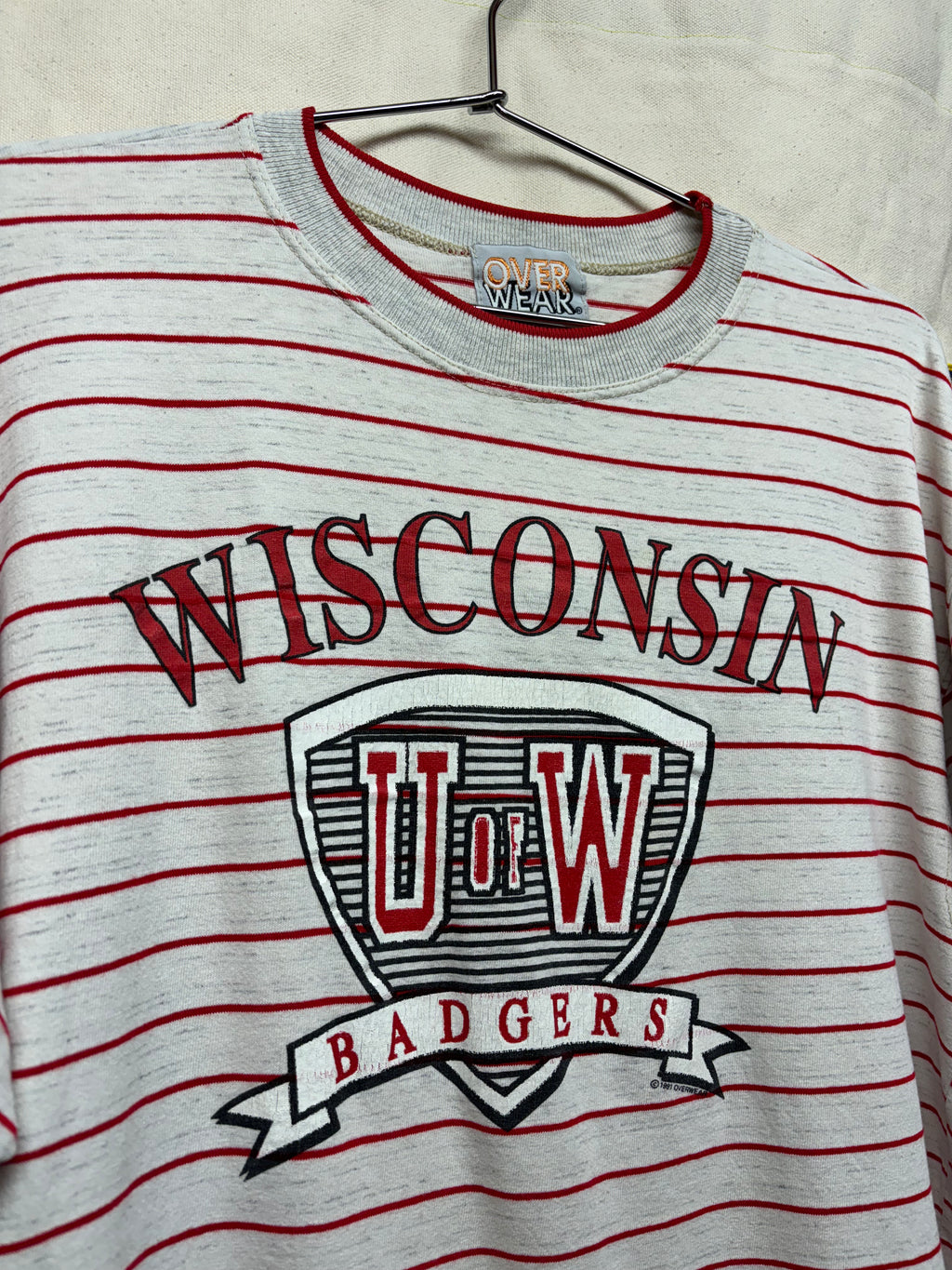 Vintage University of Wisconsin Badgers Striped Over Wear T-Shirt: Large