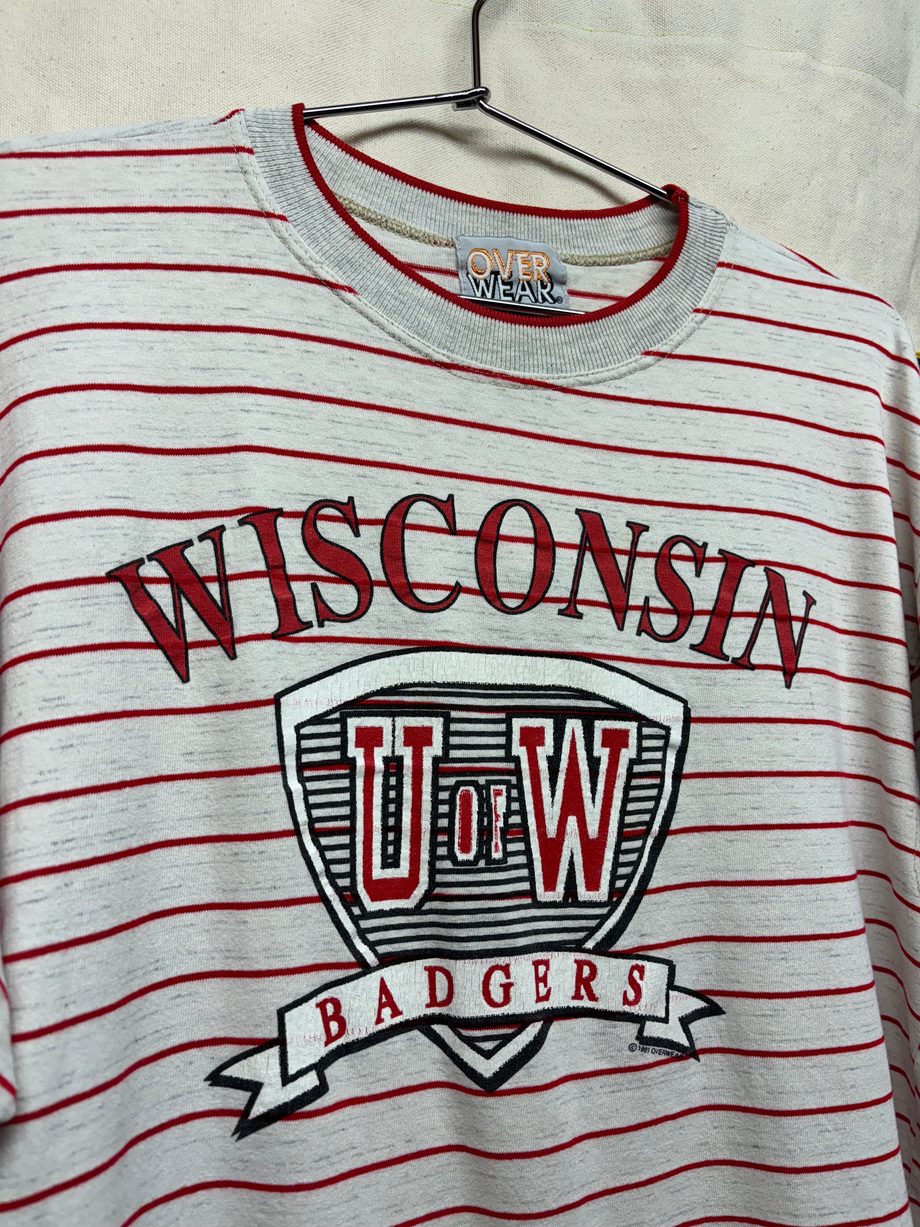 Vintage University of Wisconsin Badgers Striped Over Wear T-Shirt: Large
