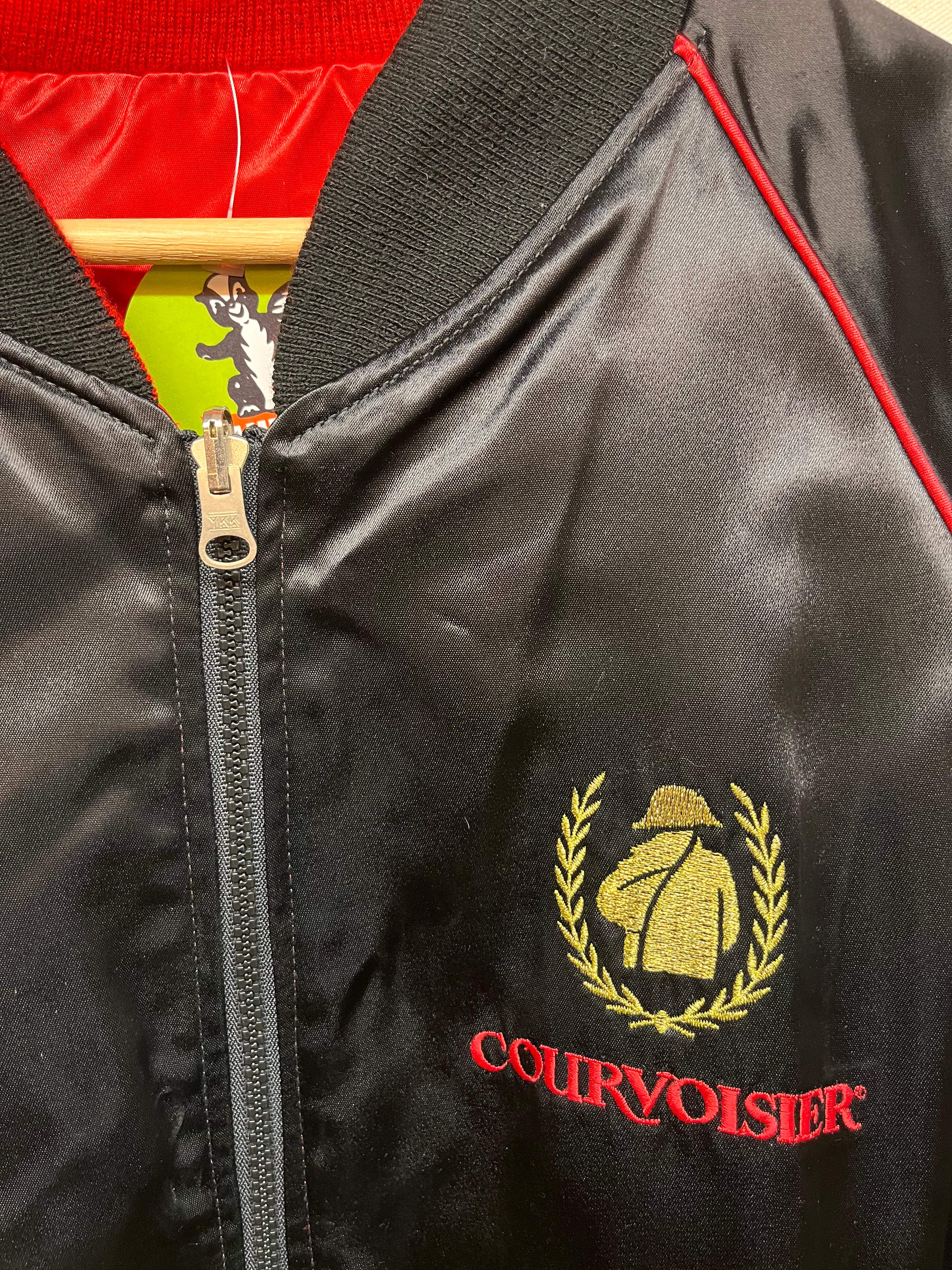 Vintage Courvoisier Le Cognac De Napoleon Alcohol Satin Reversible Black Red Zip Jacket: XL