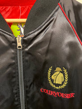 Load image into Gallery viewer, Vintage Courvoisier Le Cognac De Napoleon Alcohol Satin Reversible Black Red Zip Jacket: XL
