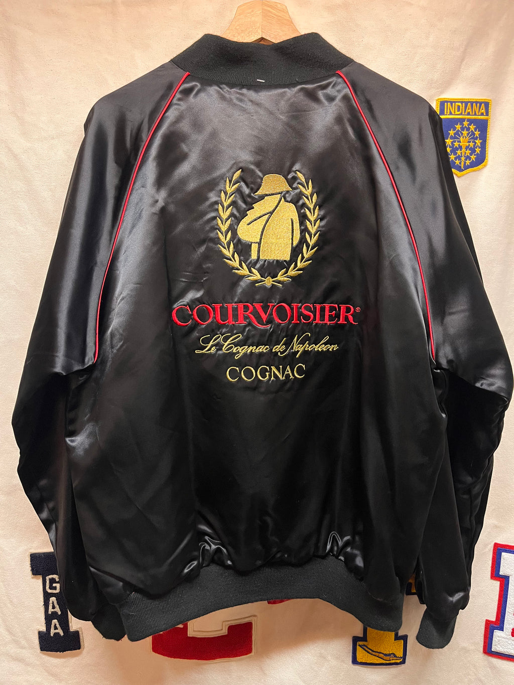 Vintage Courvoisier Le Cognac De Napoleon Alcohol Satin Reversible Black Red Zip Jacket: XL