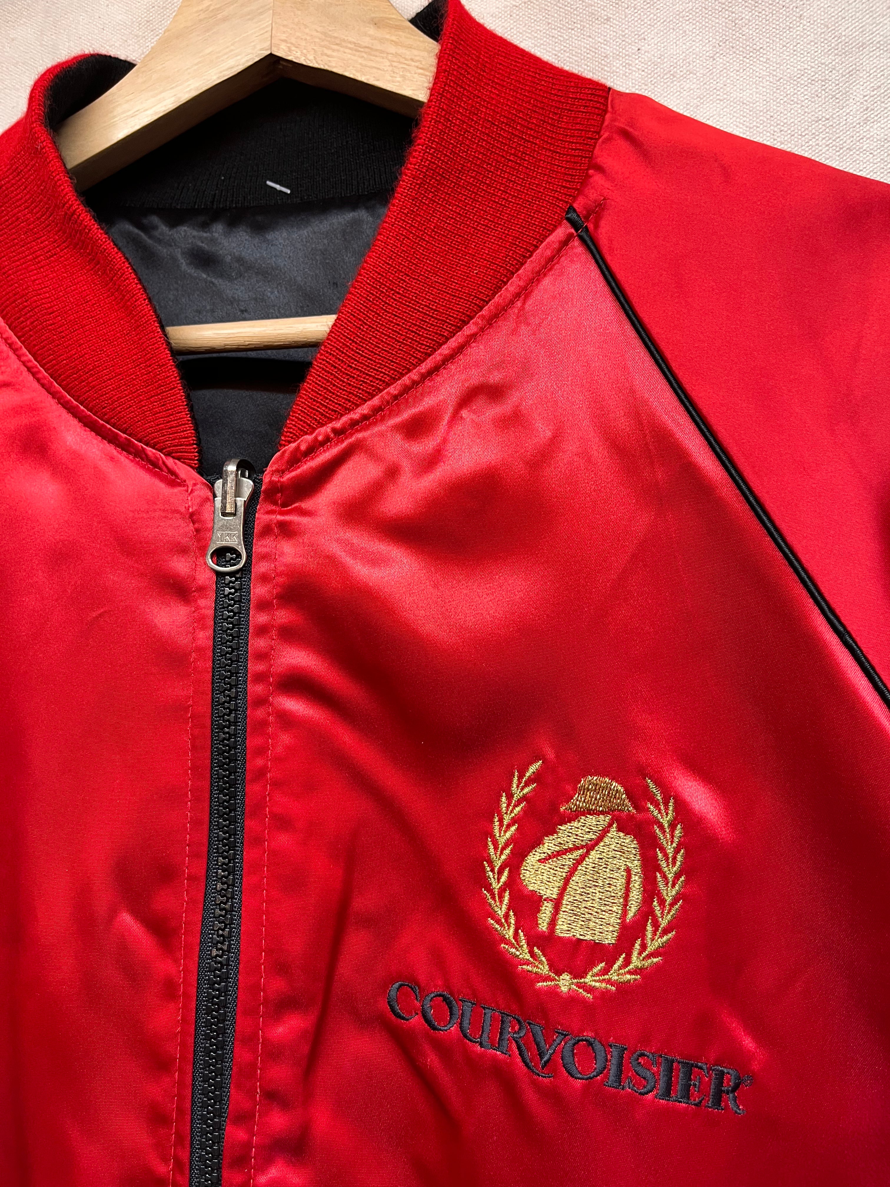 Vintage Courvoisier Le Cognac De Napoleon Alcohol Satin Reversible Black Red Zip Jacket: XL