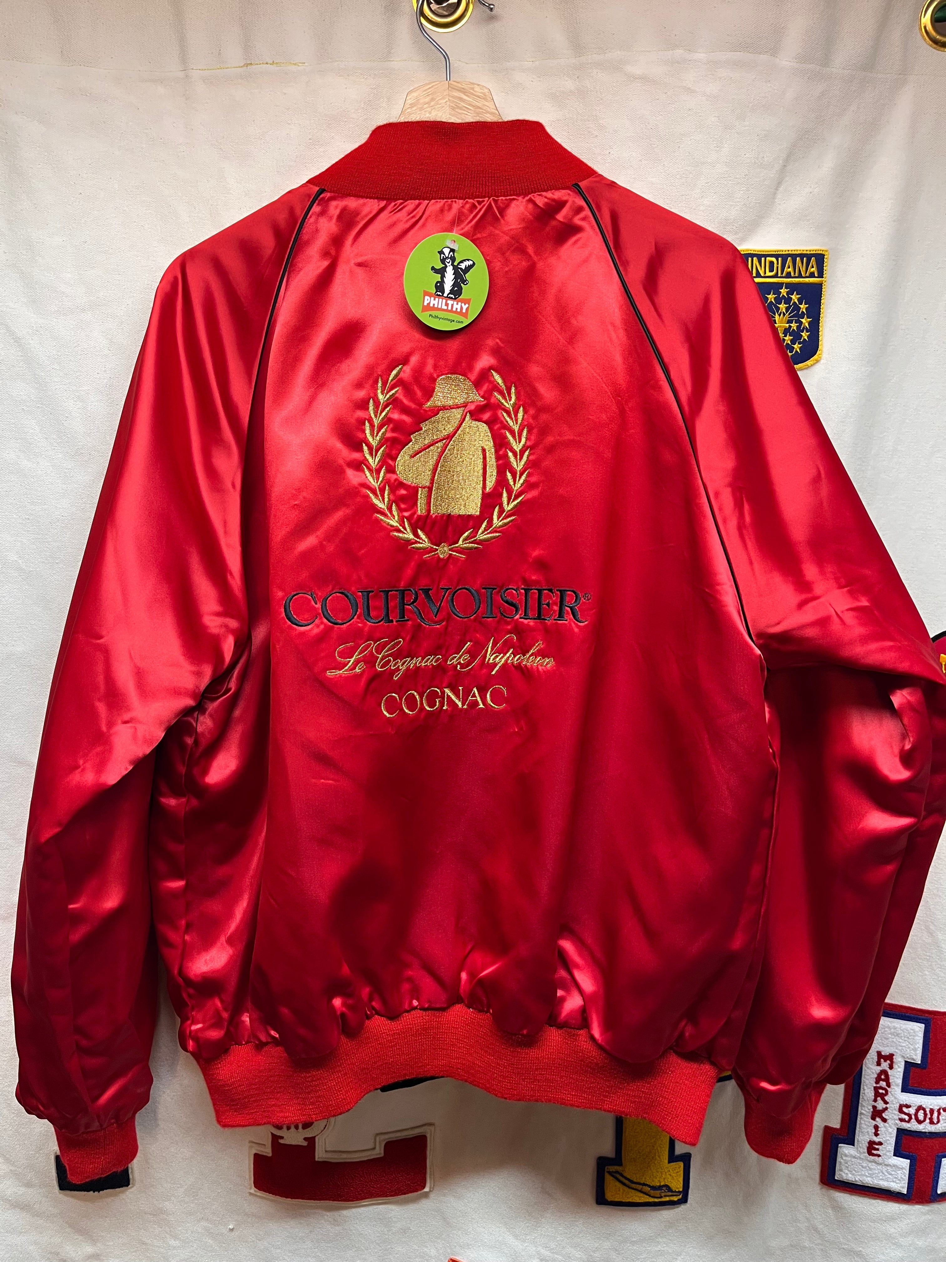 Vintage Courvoisier Le Cognac De Napoleon Alcohol Satin Reversible Black Red Zip Jacket: XL